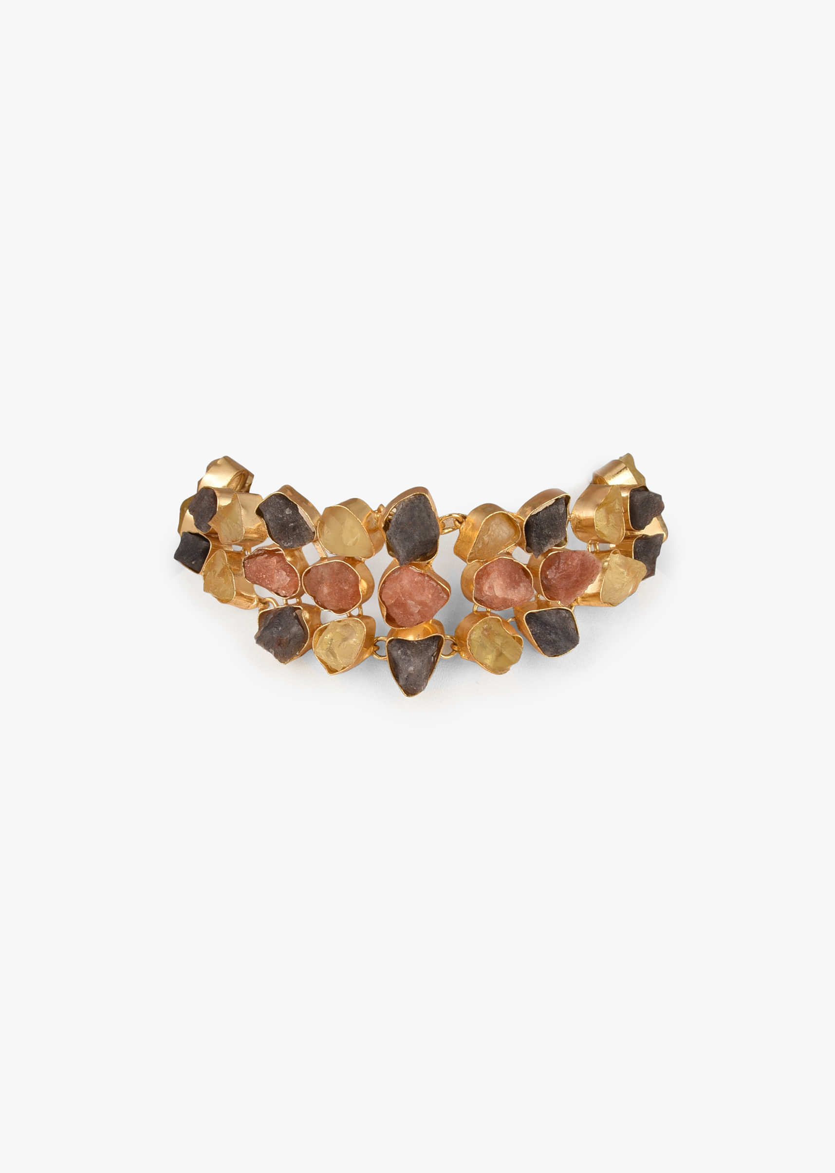 Gold Plated Necklace With Multi Colored Semi Precious Uncut Stones In Modern Design  