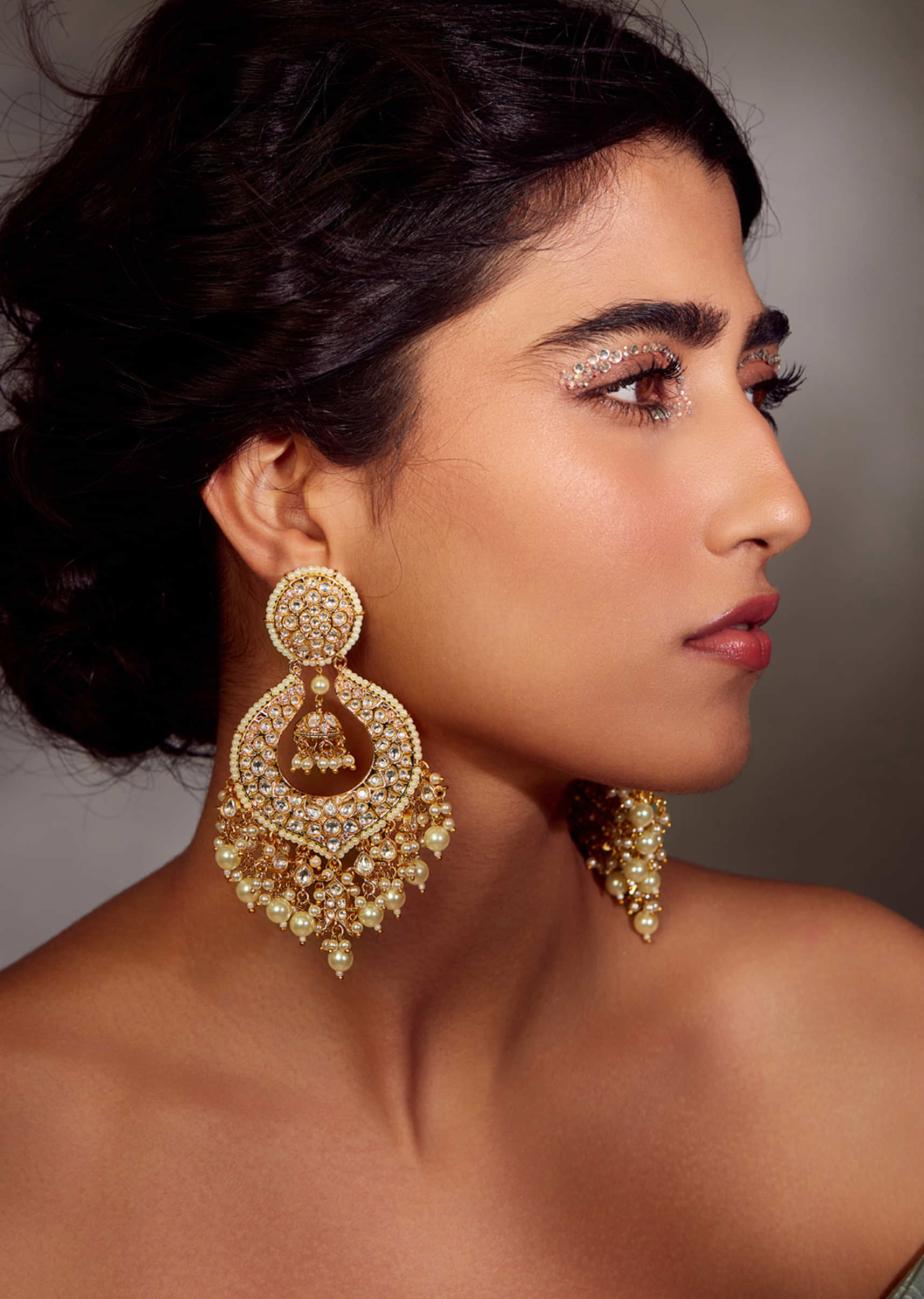 Fida Gold Plated Pearl Kundan Chandbali Earrings For Women