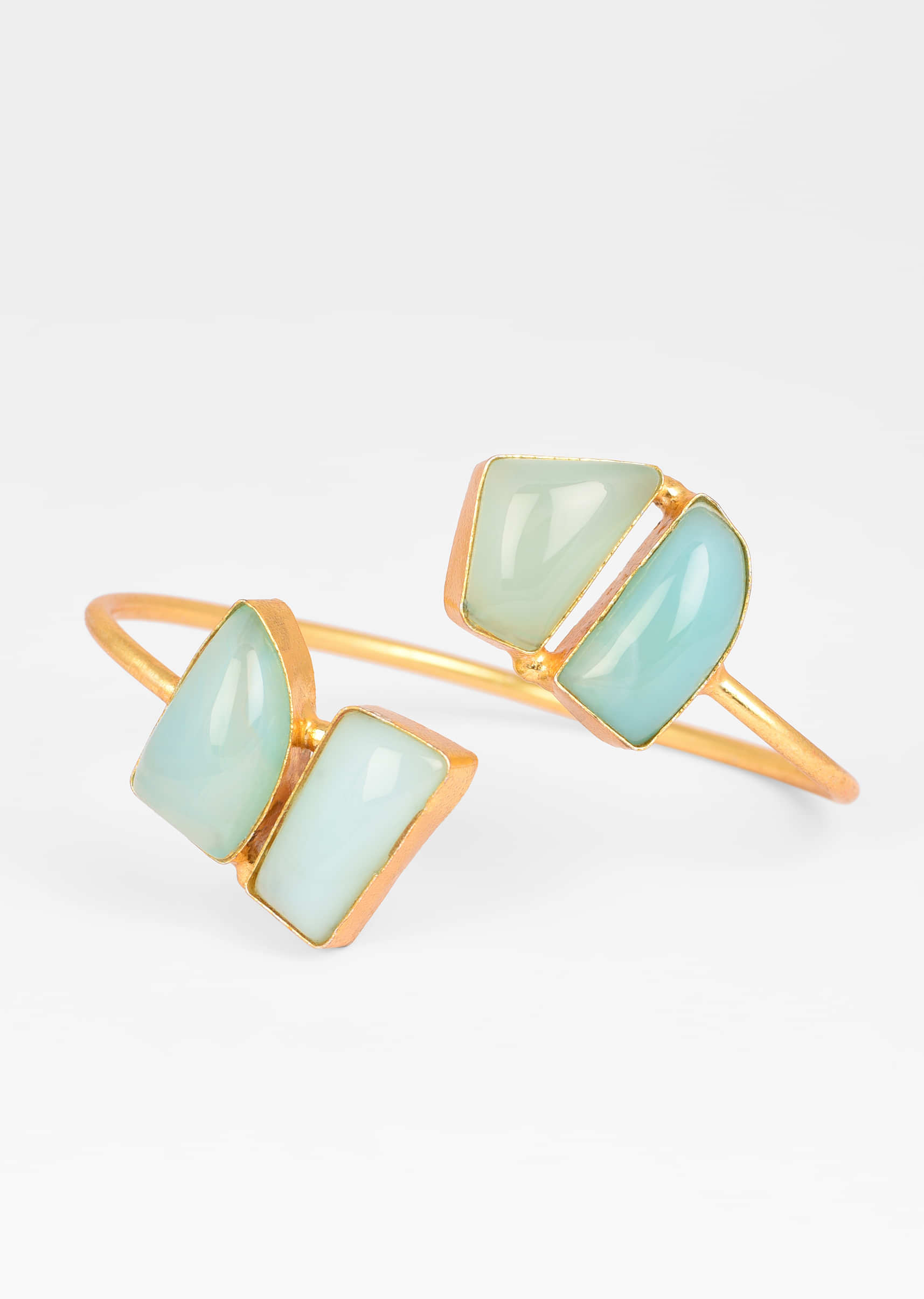 Gold Plated Wrap-Around Bangle With Natural Shaped Sky Blue Colored Semi Precious Stones 