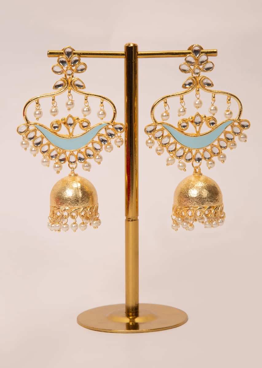 Golden kundan earring with jhumkas
