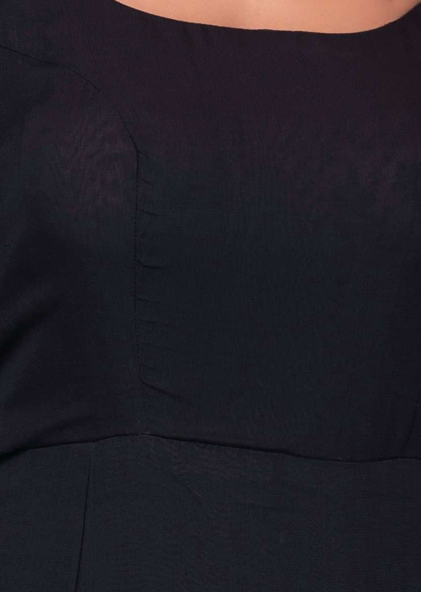 Graphite grey anarkali with fancy wrap around with applique edges 