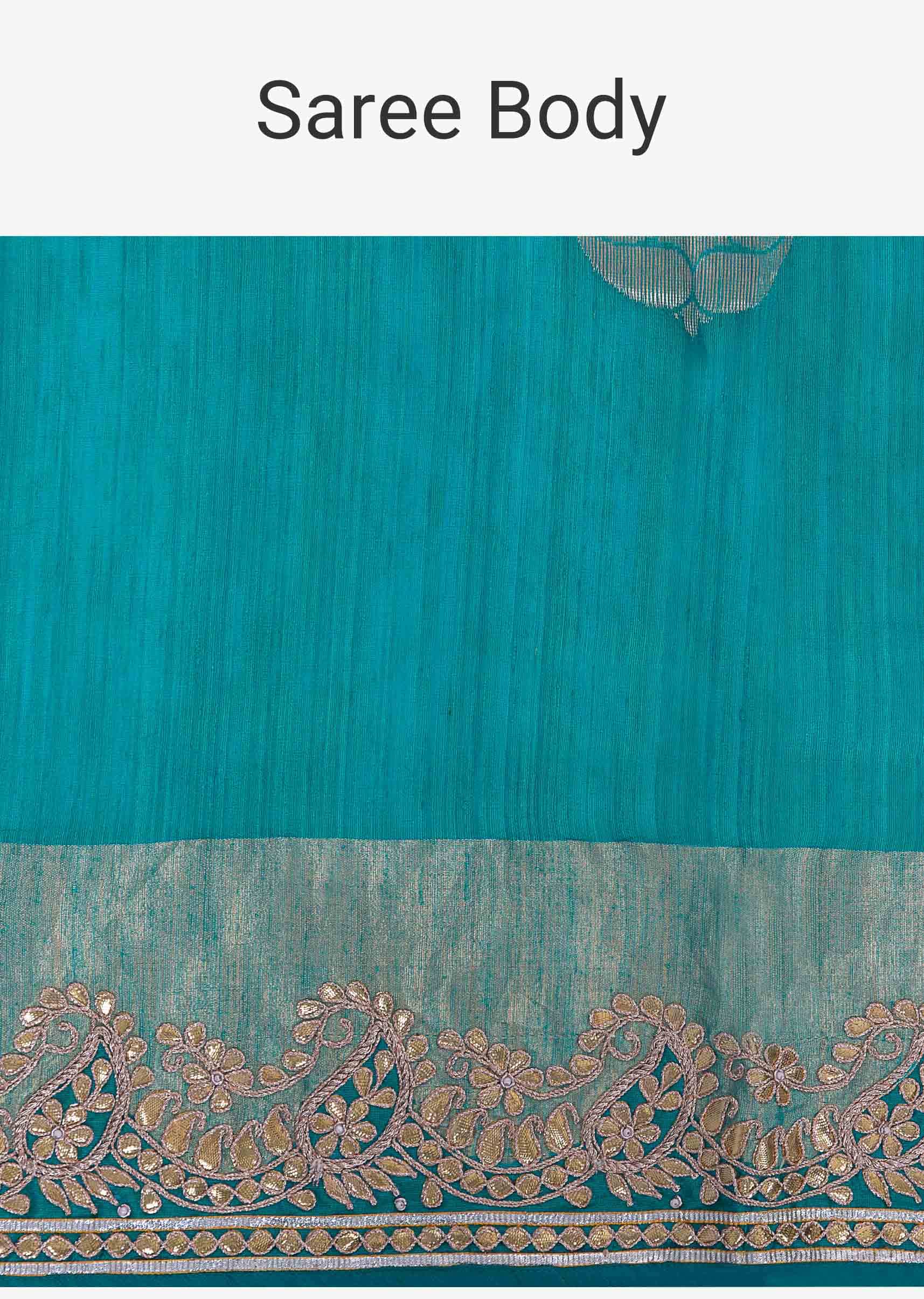 Green and blue shaded raw silk saree in weaved butti 