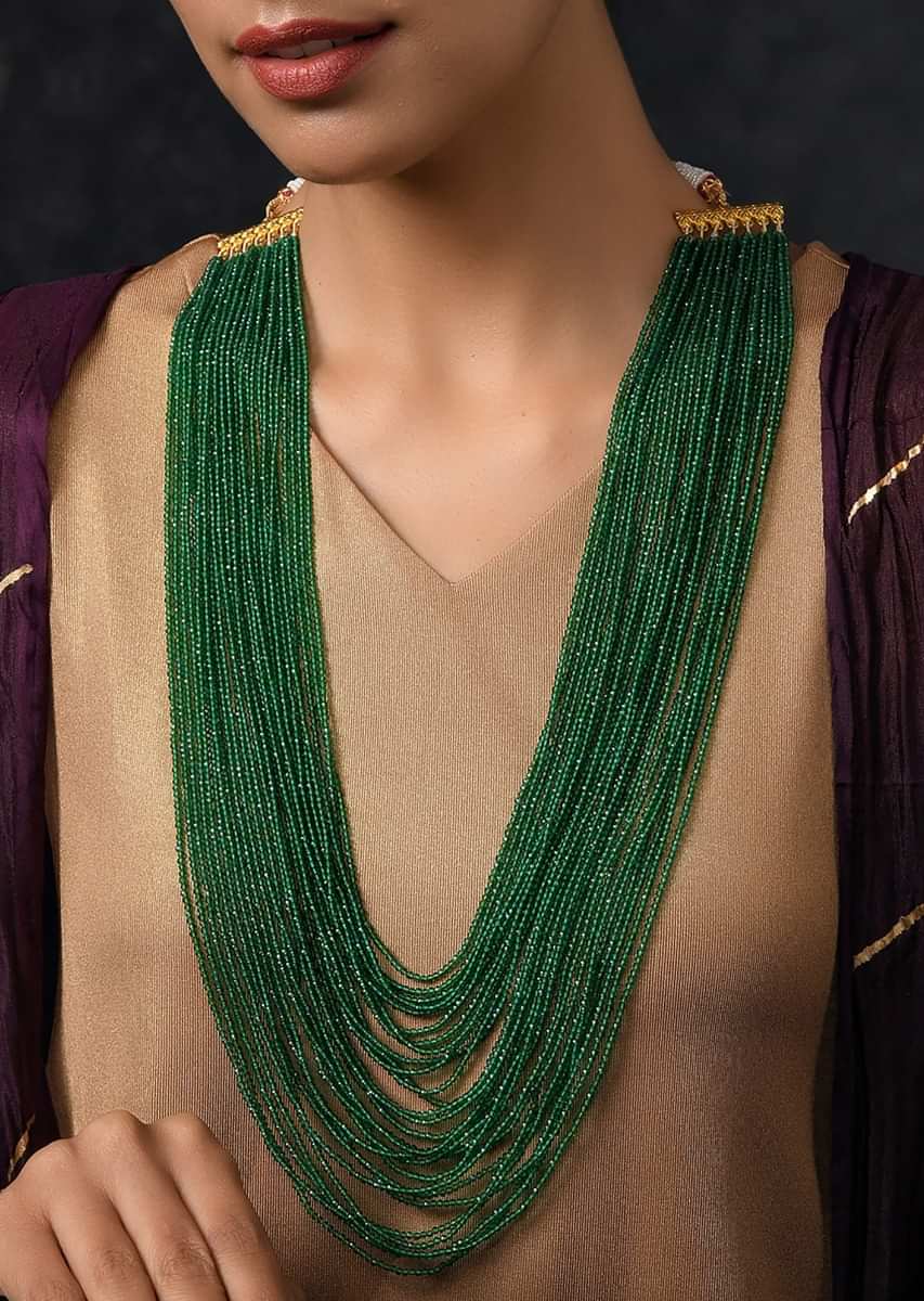Green Beaded Necklace With Multiple Layers Of Jade Stone Beads By Paisley Pop