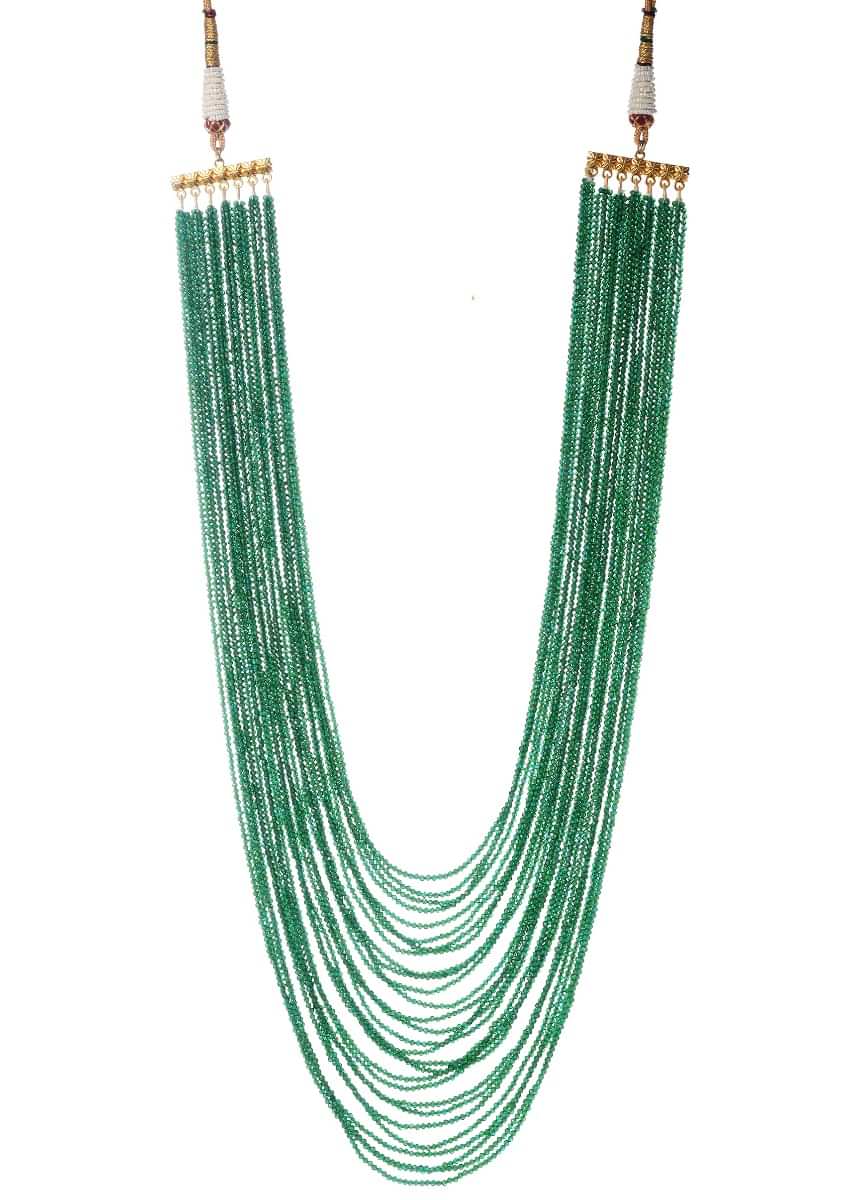 Green Beaded Necklace With Multiple Layers Of Jade Stone Beads By Paisley Pop