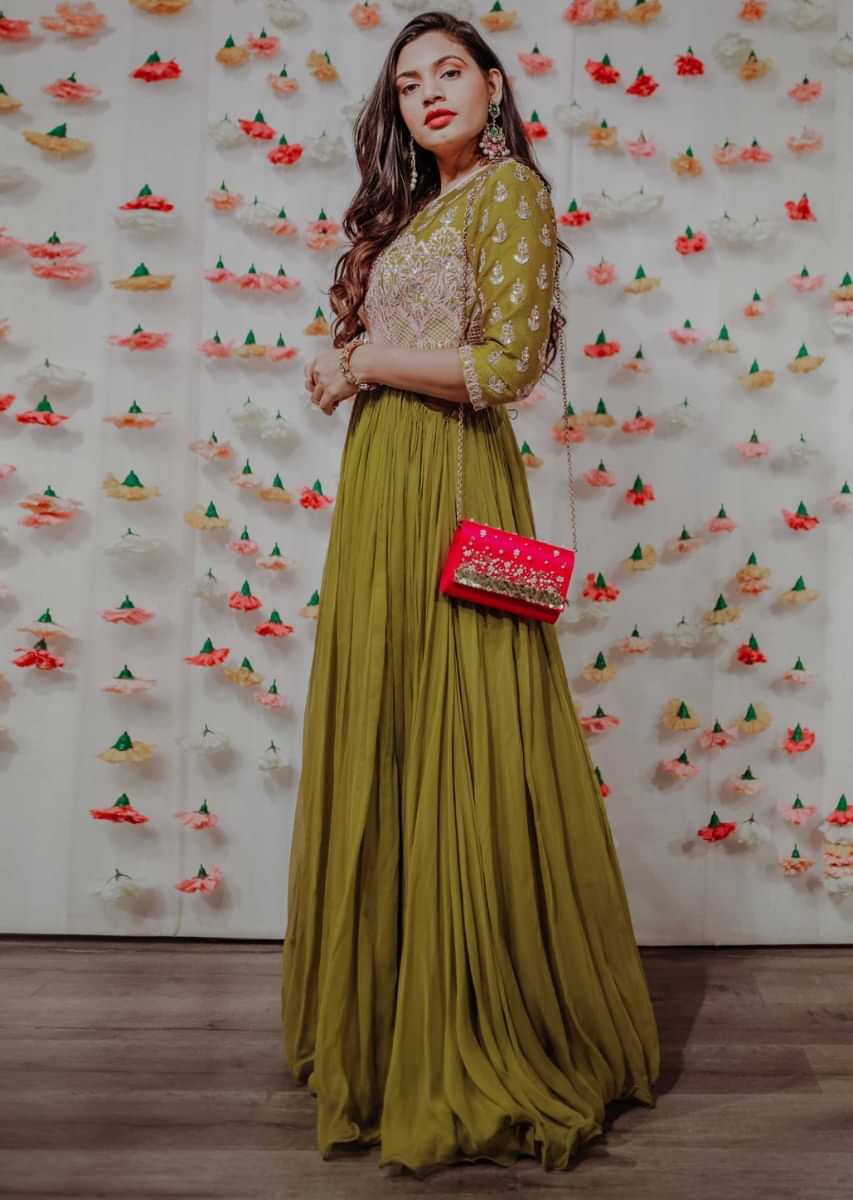 Green Georgette Anarkali With Embroidered Bodice And Cut Out From The Sides Only On Kalki Online - Kalki Fashion