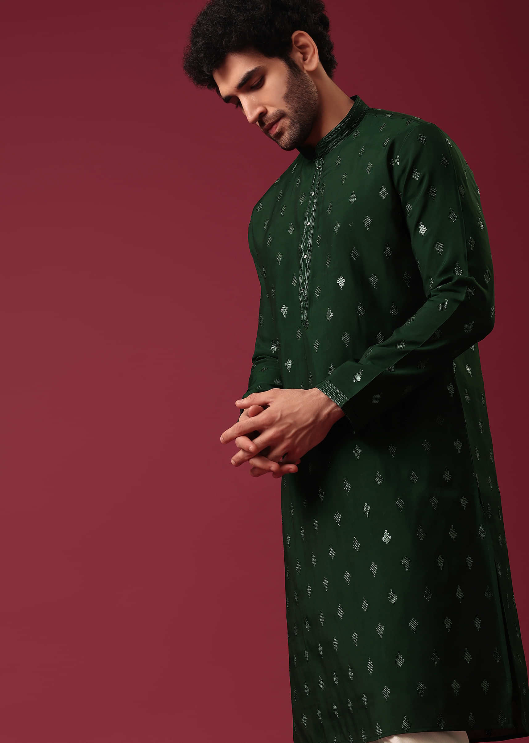 Buy Green Kurta Set In Silk