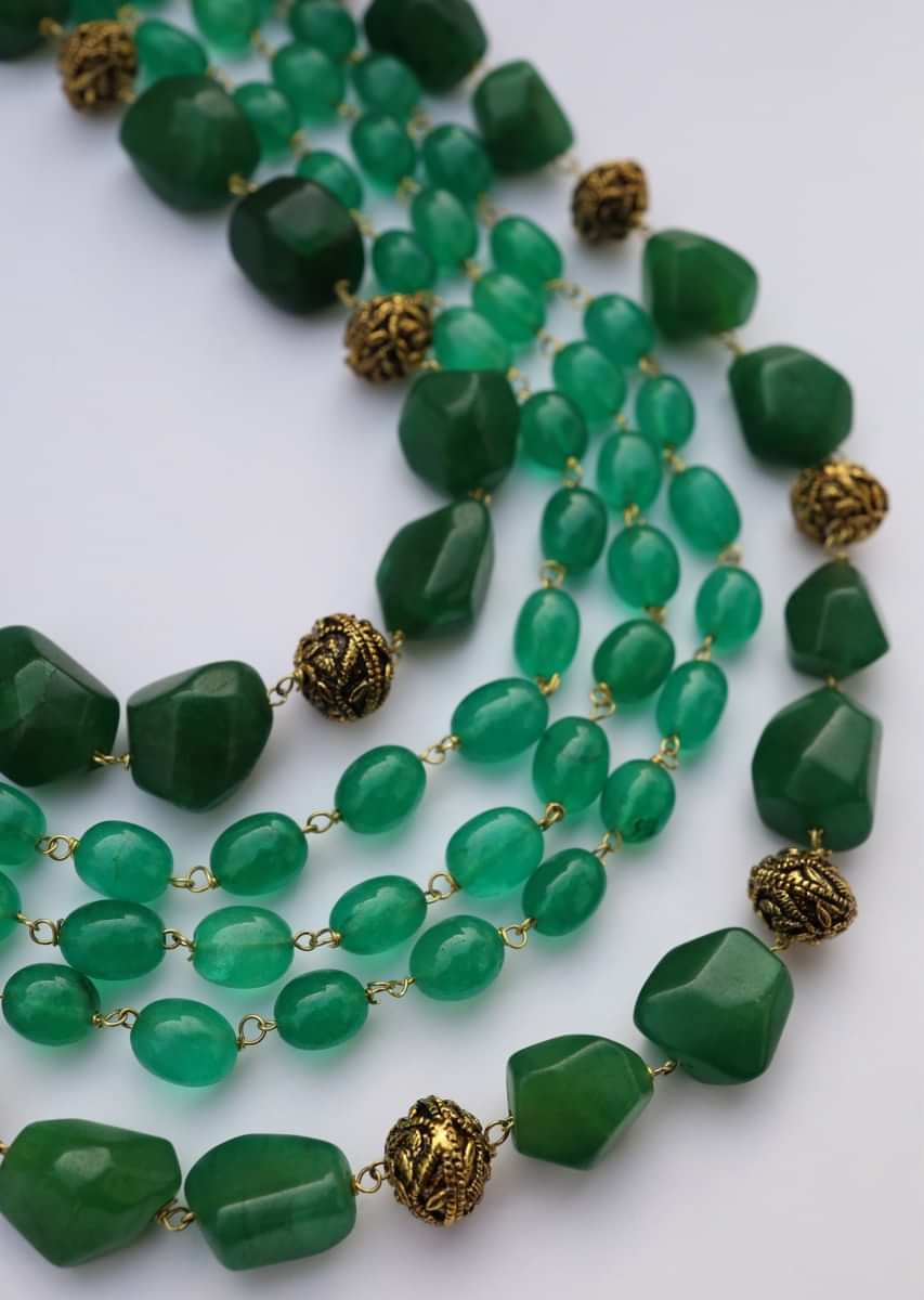Green Layered Necklace With Four Layers Of Green Stones In A Bohemian Inspired Design By Paisley Pop