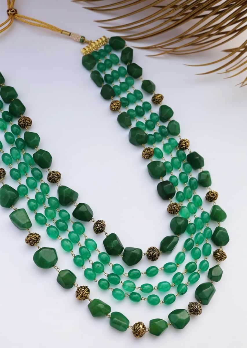 Green Layered Necklace With Four Layers Of Green Stones In A Bohemian Inspired Design By Paisley Pop