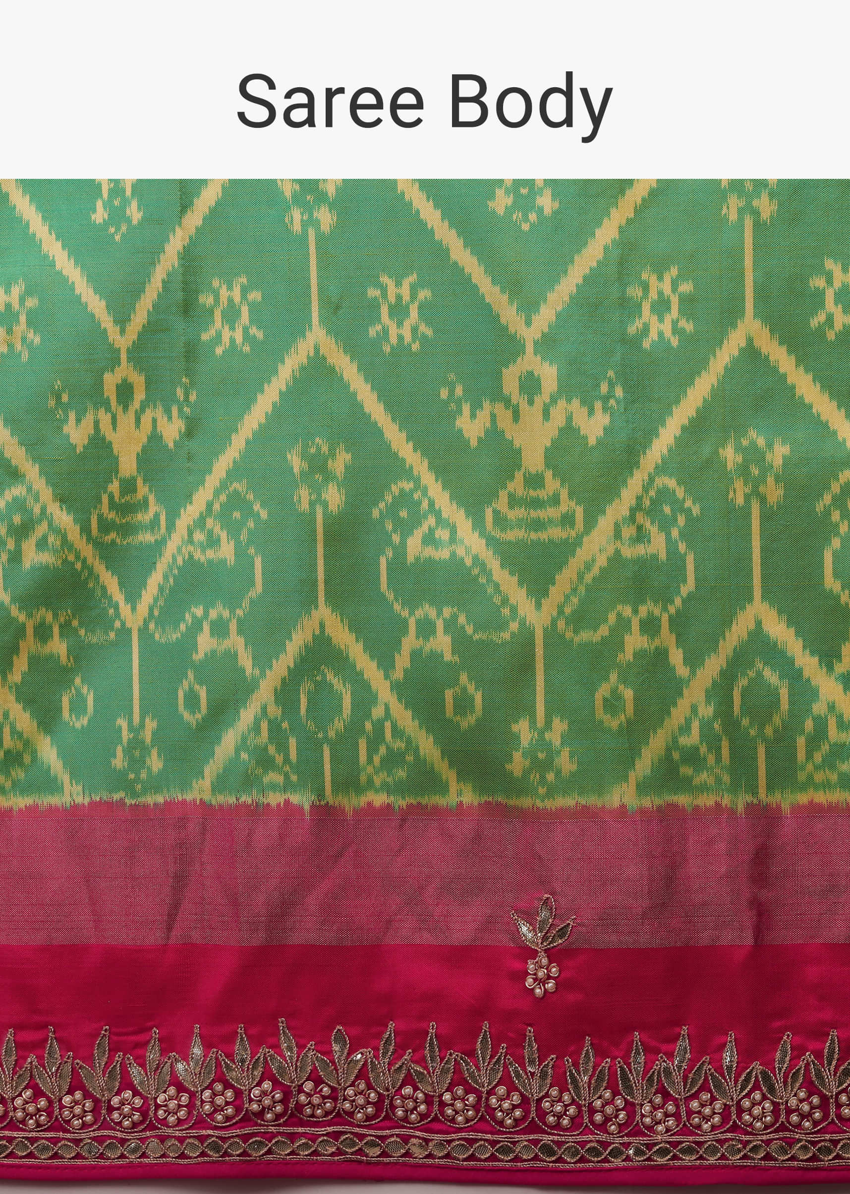 Green And Yellow Two Toned Saree In Silk With Pure Patola Woven Jaal And Gotta Patti Embroidered Border