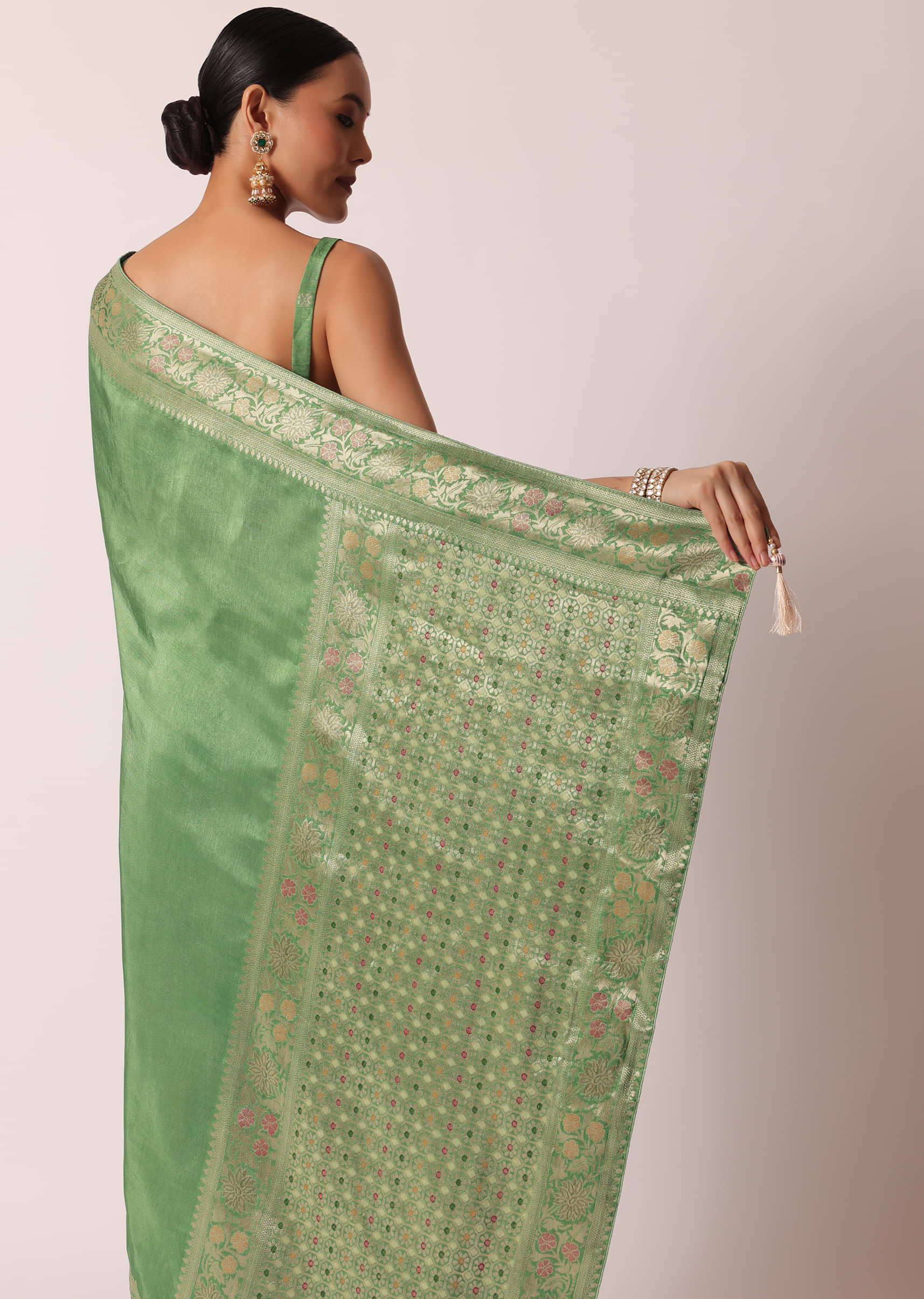 Buy Pista Green Silk Saree With Woven Buttis And Floral Weave On Pallu  KALKI Fashion India