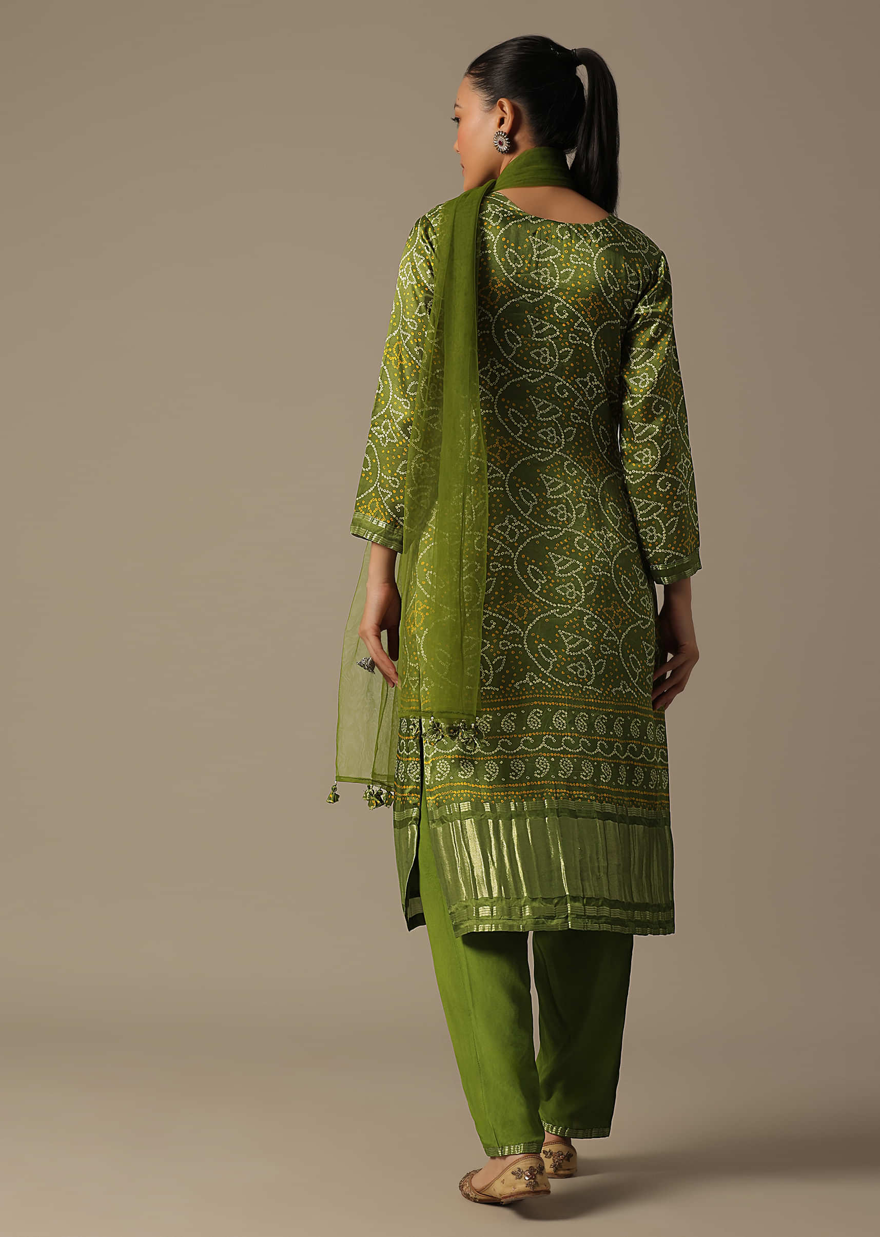 Green Cotton Bandhani Print Leggings With Dupatta Set at Rs 230 in
