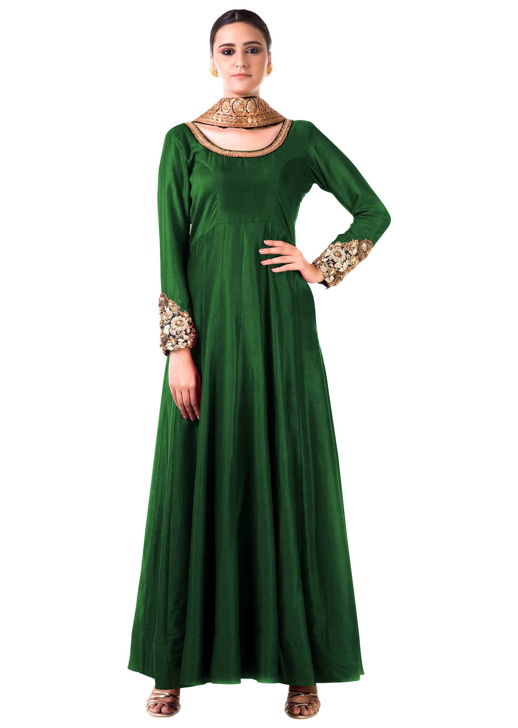 Green Bem-silk Kali Dress With a Black Velvet Dupatta