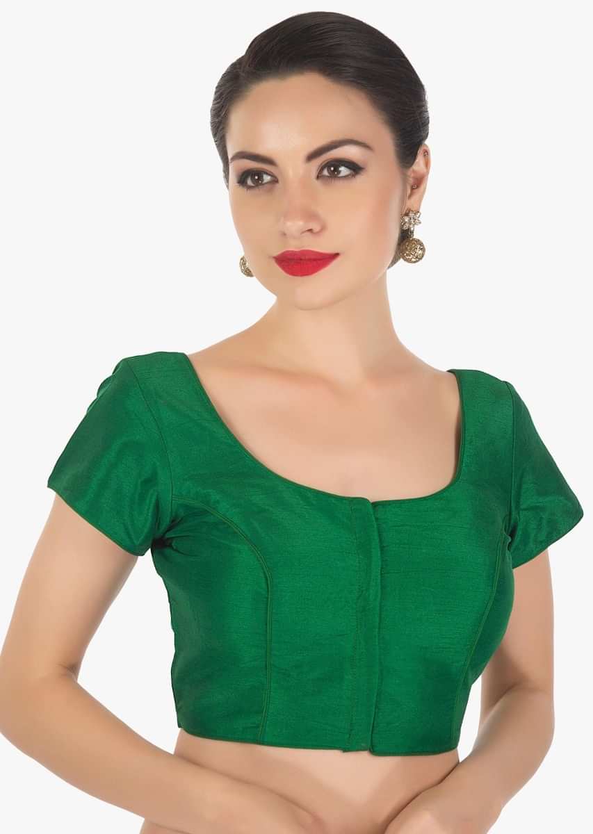Green Blouse In Raw Silk With Princes Line Online - Kalki Fashion