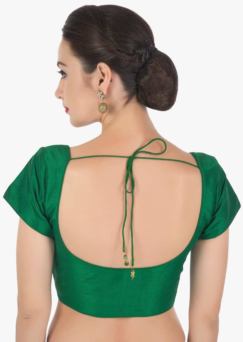 Green Blouse In Raw Silk With Princes Line Online - Kalki Fashion