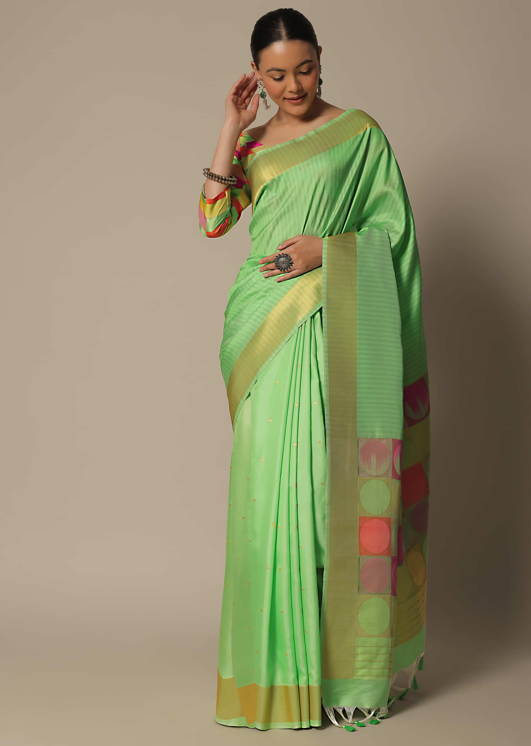 Buy Green Brocade Silk Saree With Contrast Border Pallu KALKI Fashion India