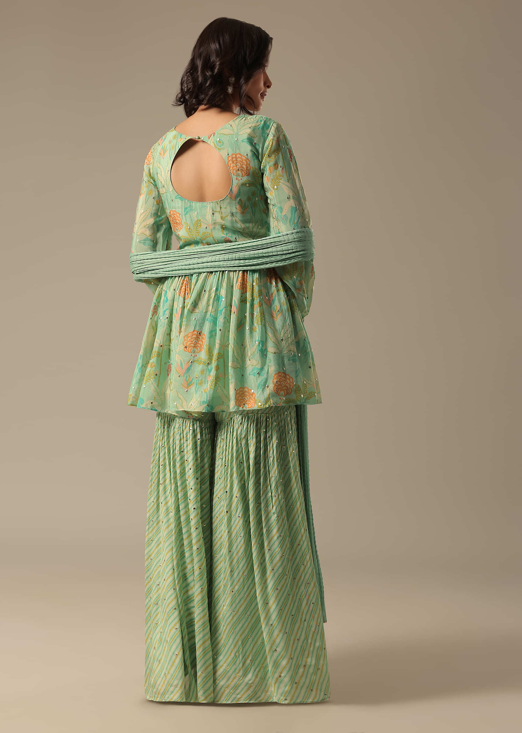Buy Green Chiffon Sharara Set With Printed Detail KALKI Fashion India