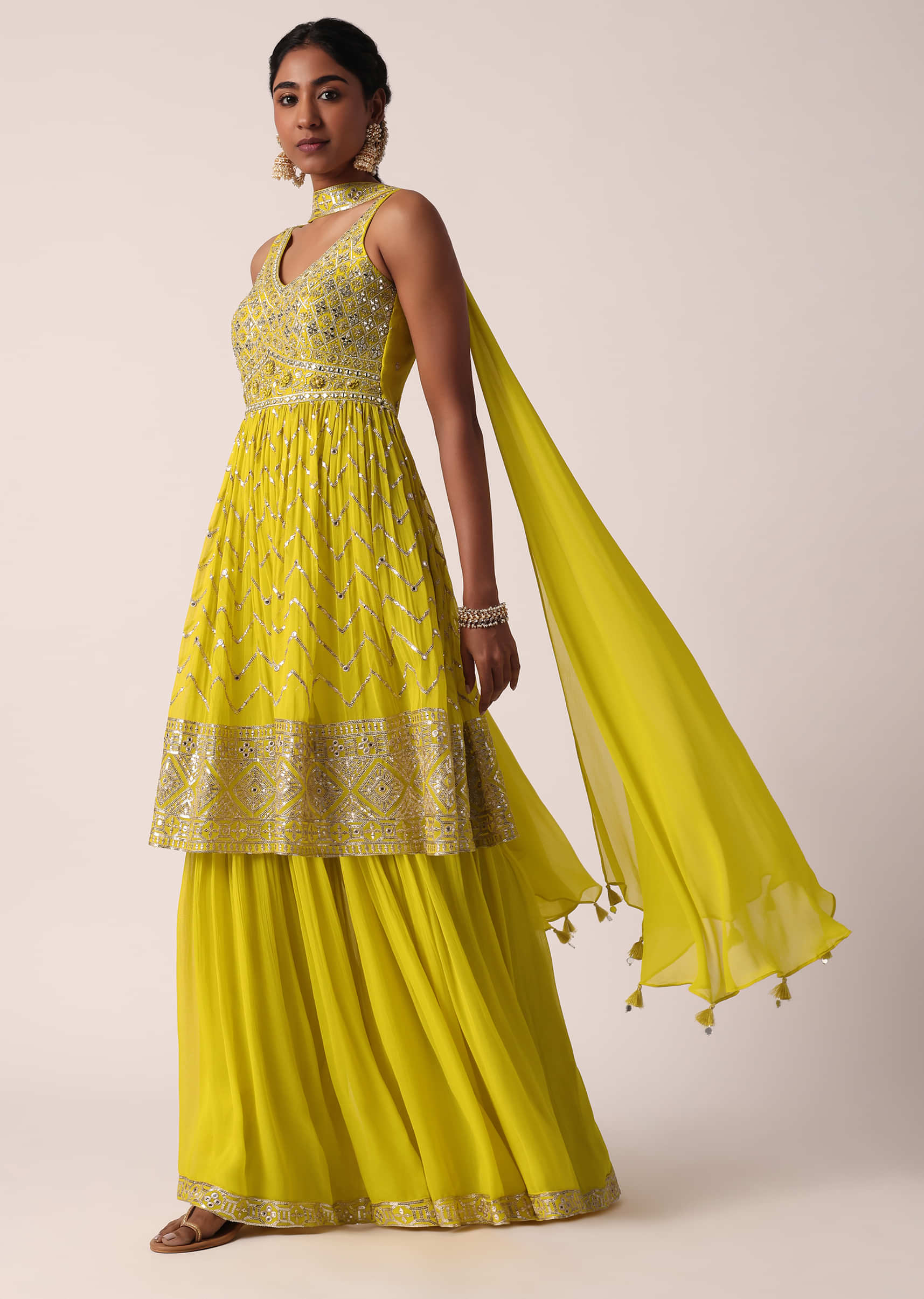 Indian Designer Wedding / Ethnic Wear Yellow Kurta Sharara Set, Beautiful  Heavy Work Embroidered Salwar Kameez Readymade, Suits for Haldi -   Canada