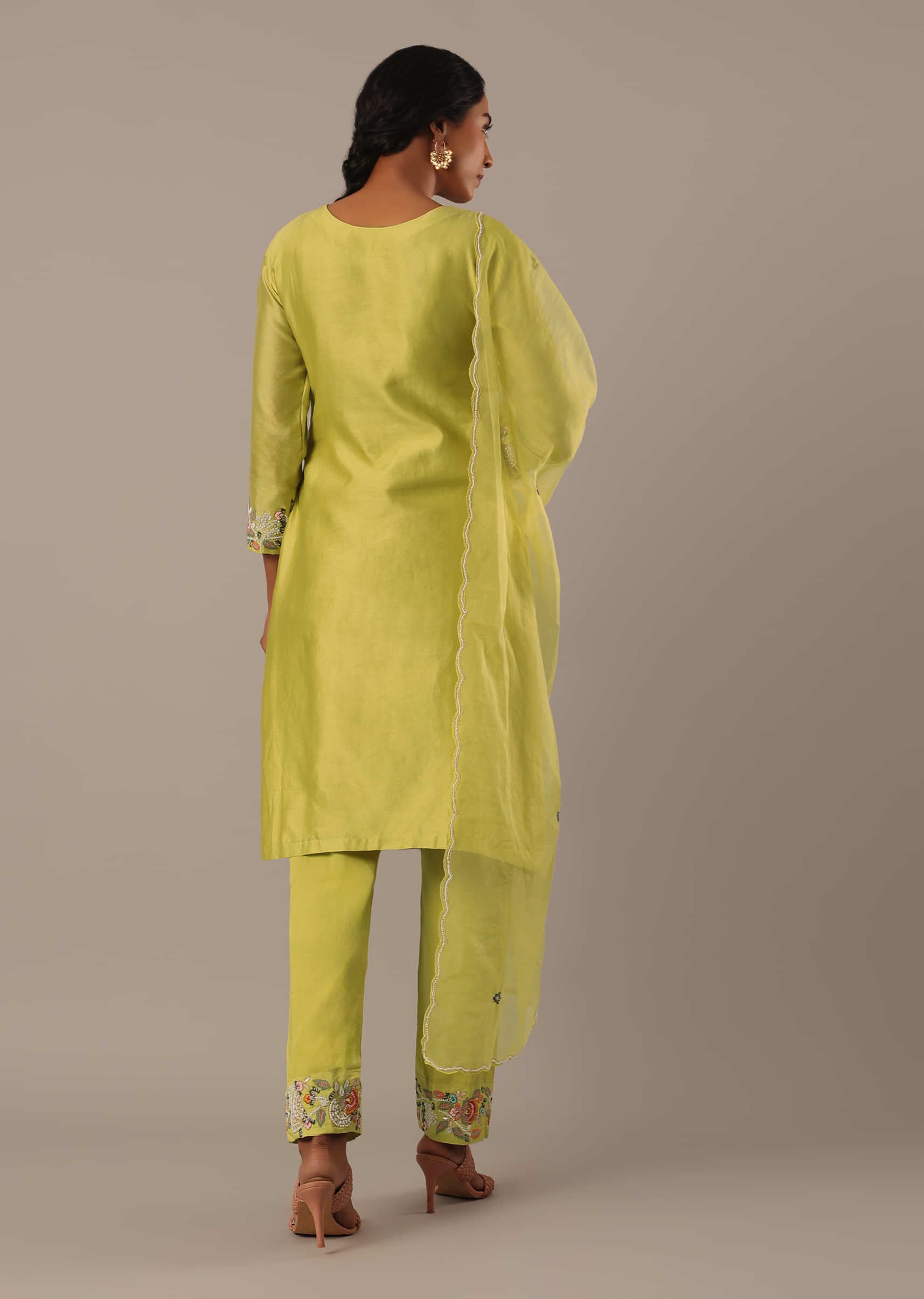 Buy Green Hand Embroidered Kurta Set With Pearl Embellishments