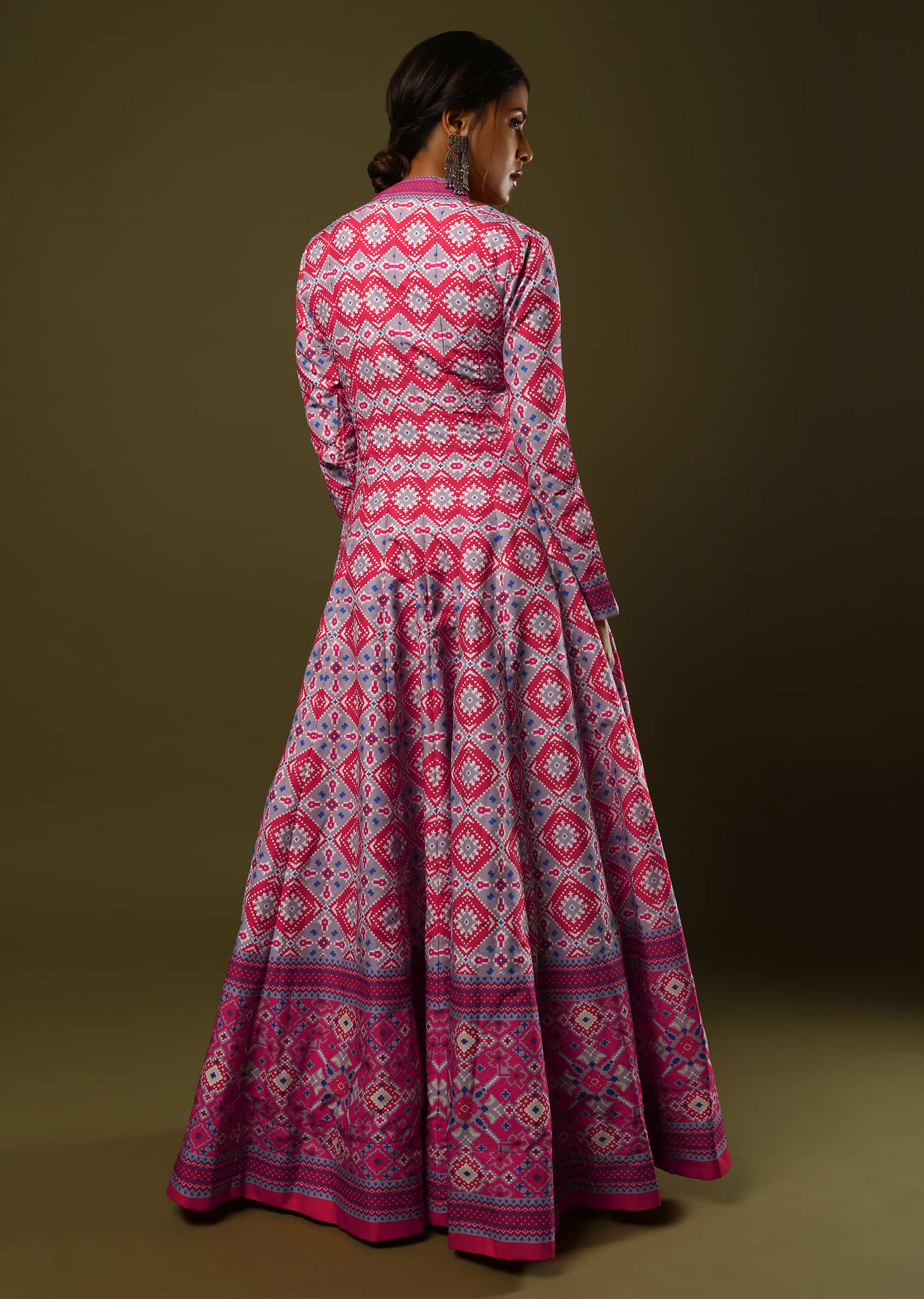 Pink Anarkali Suit With Patola Print All Over And Magenta Patola Border  