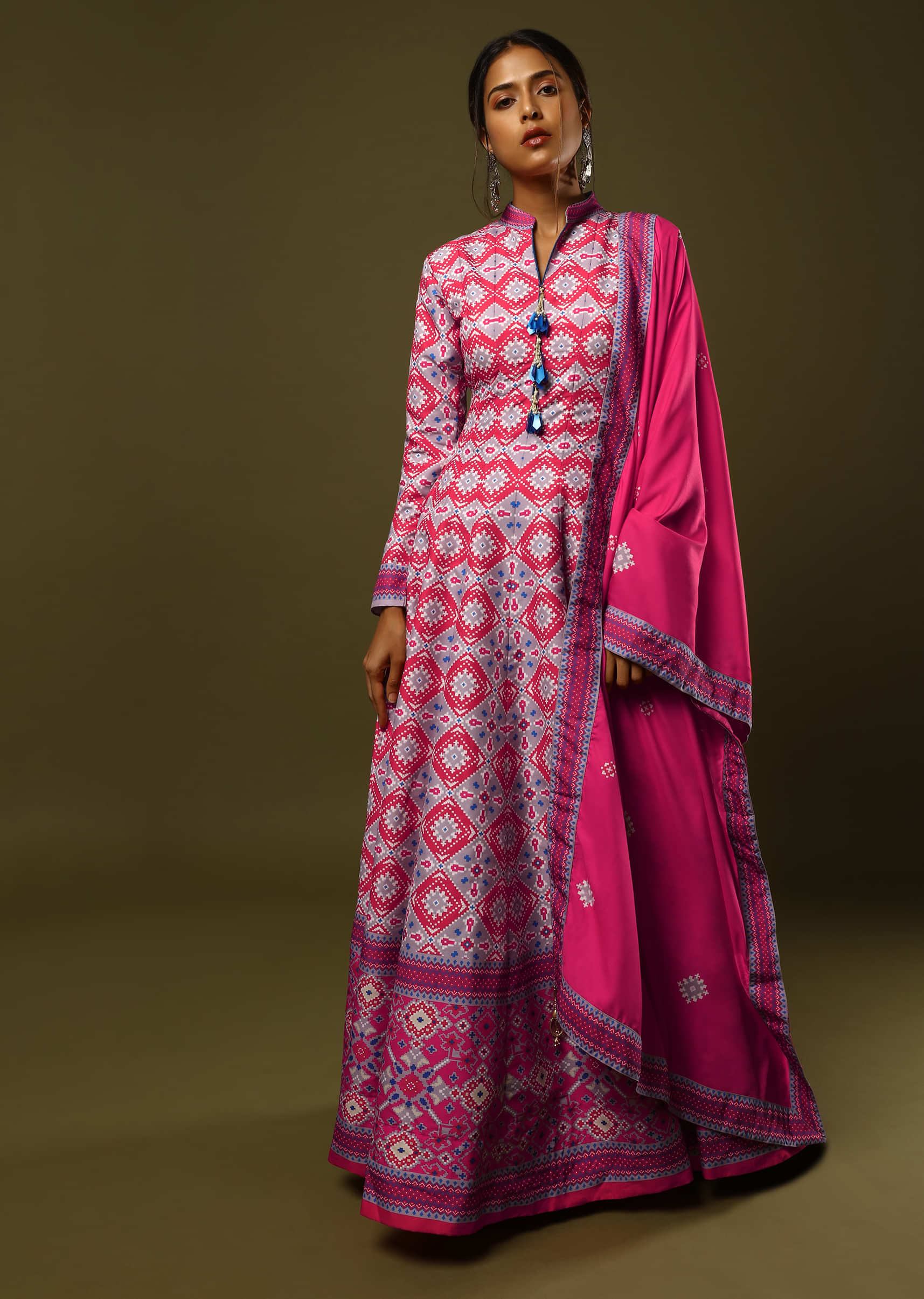 Pink Anarkali Suit With Patola Print All Over And Magenta Patola Border  