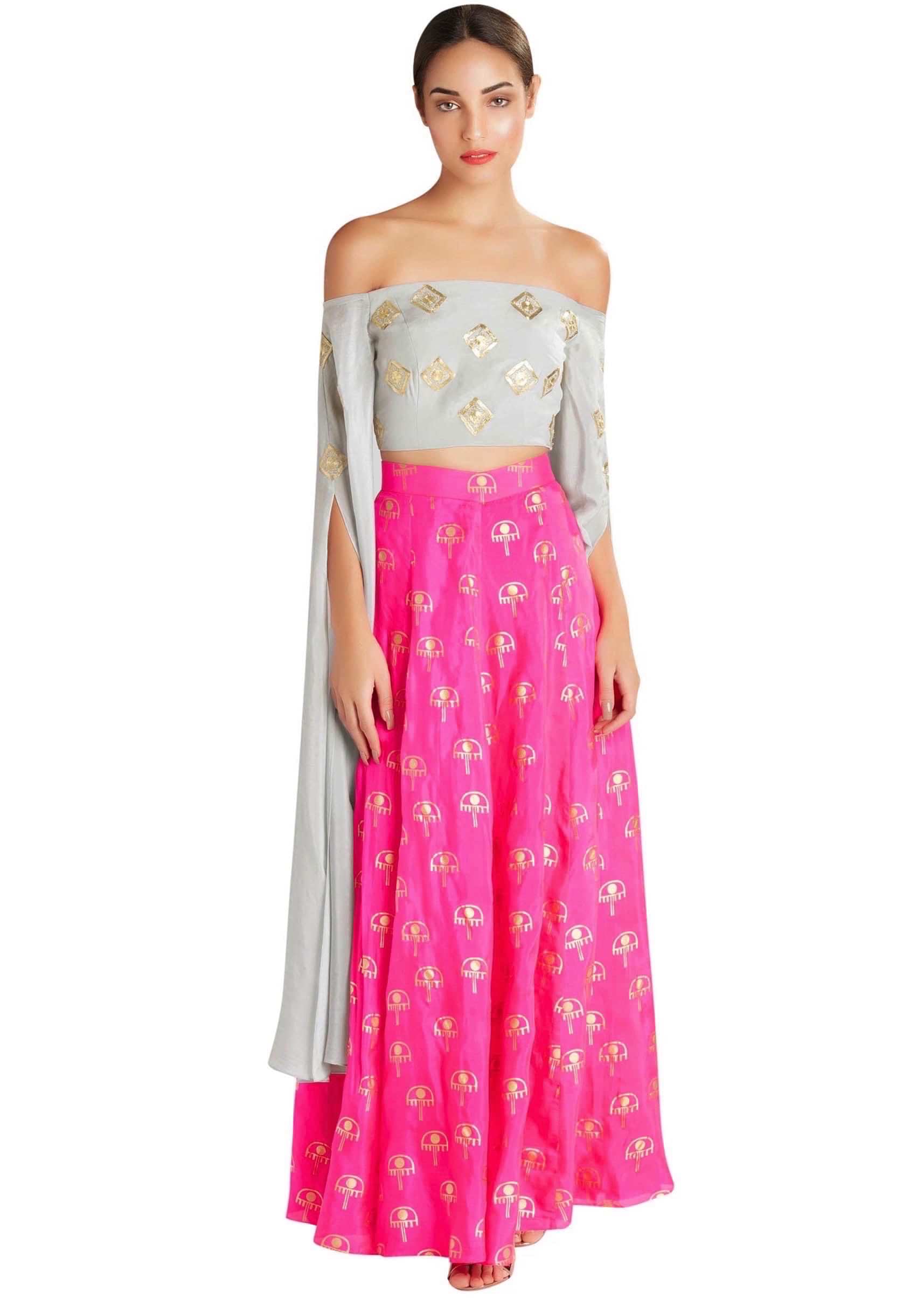 Grey embroidered Flare Sleeve Top  by Masaba