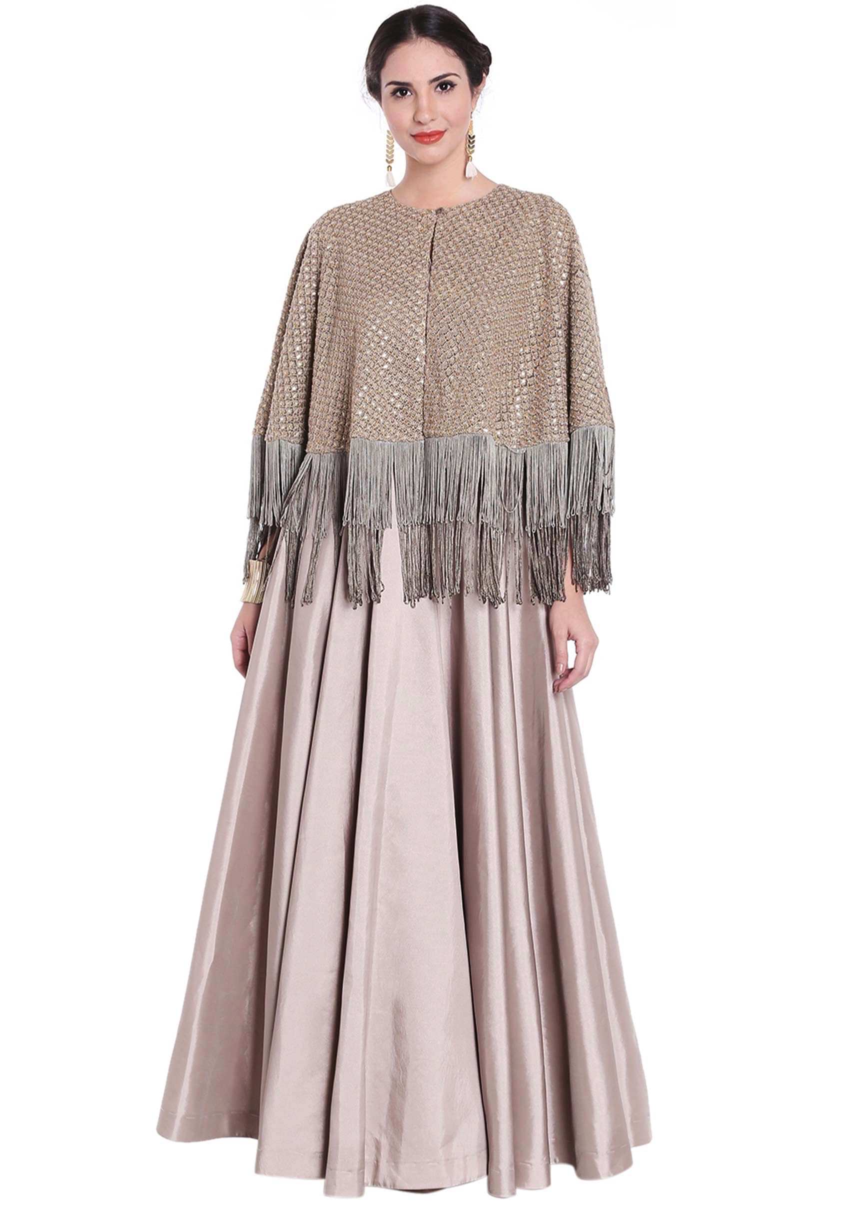 Grey gown with fancy sequin embroidered cape