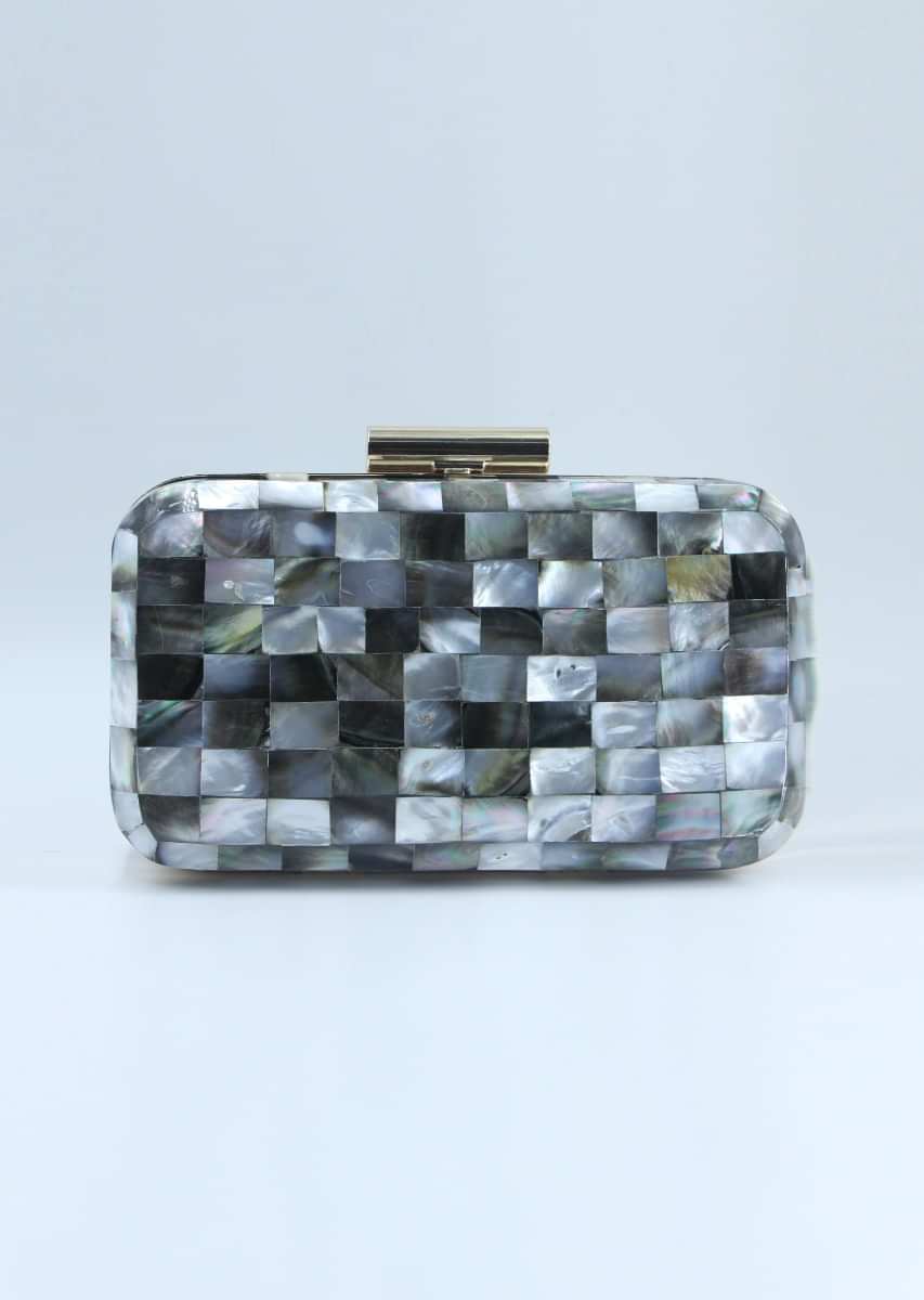 Grey shaded marble stone sling clutch 