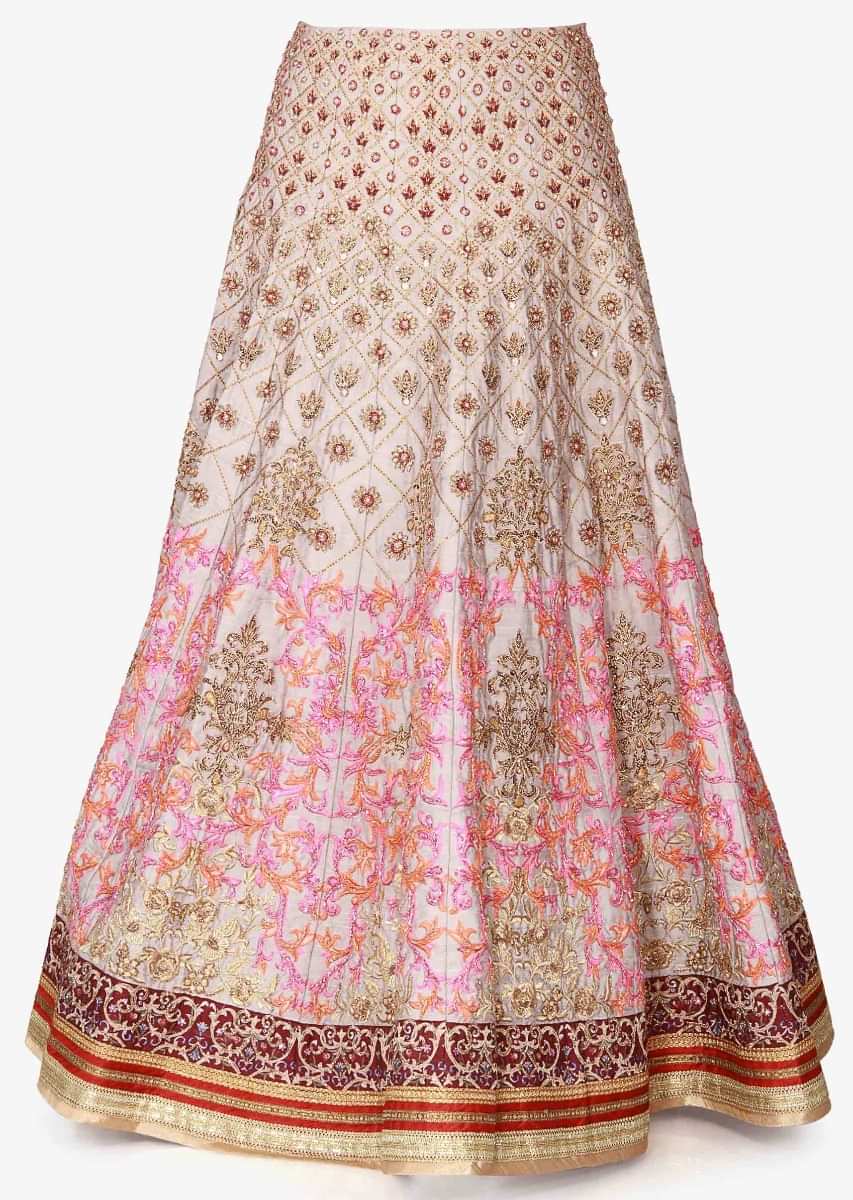 Grey lehenga in raw silk constructed in zardosi and resham patchwork embroidery