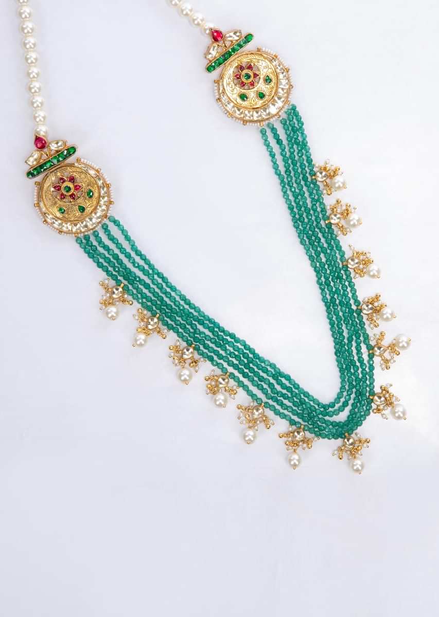 Half and half style traditional necklace in pearl and moti beads only on Kalki