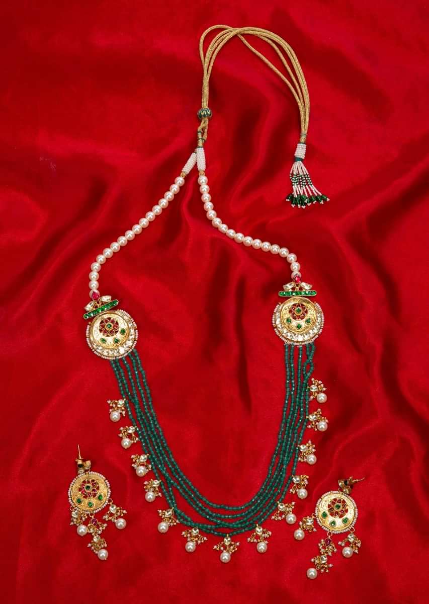 Half and half style traditional necklace in pearl and moti beads only on Kalki