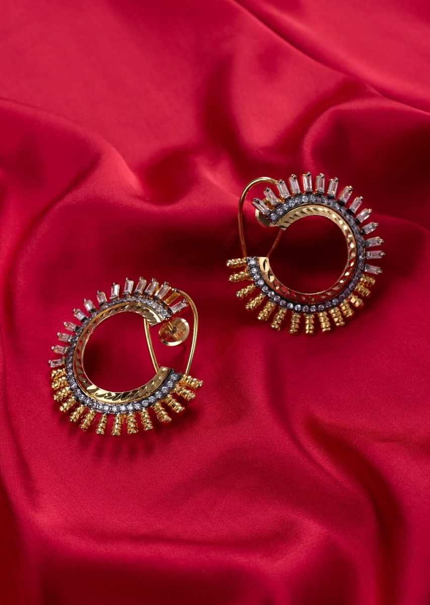 Half circle cluster earring with buggle beads and golden moti beaded edges only on Kalki