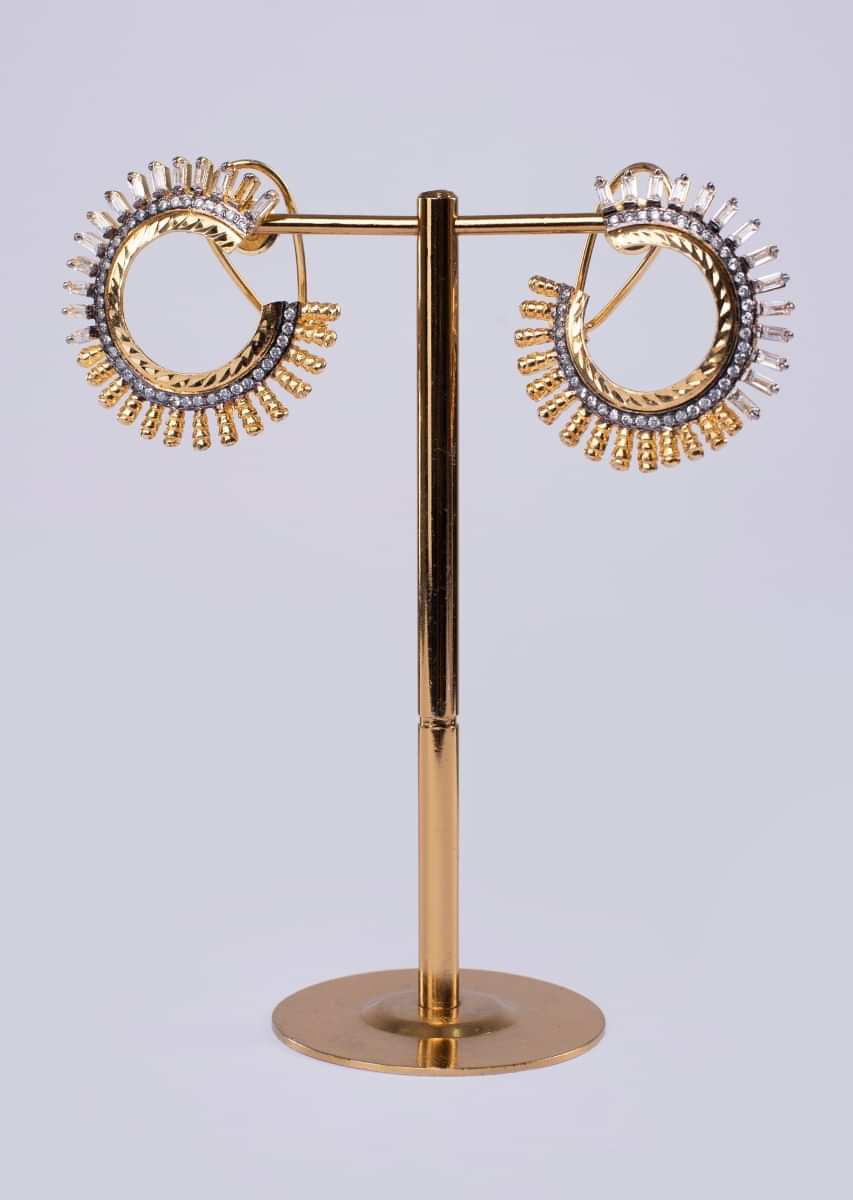 Half circle cluster earring with buggle beads and golden moti beaded edges only on Kalki