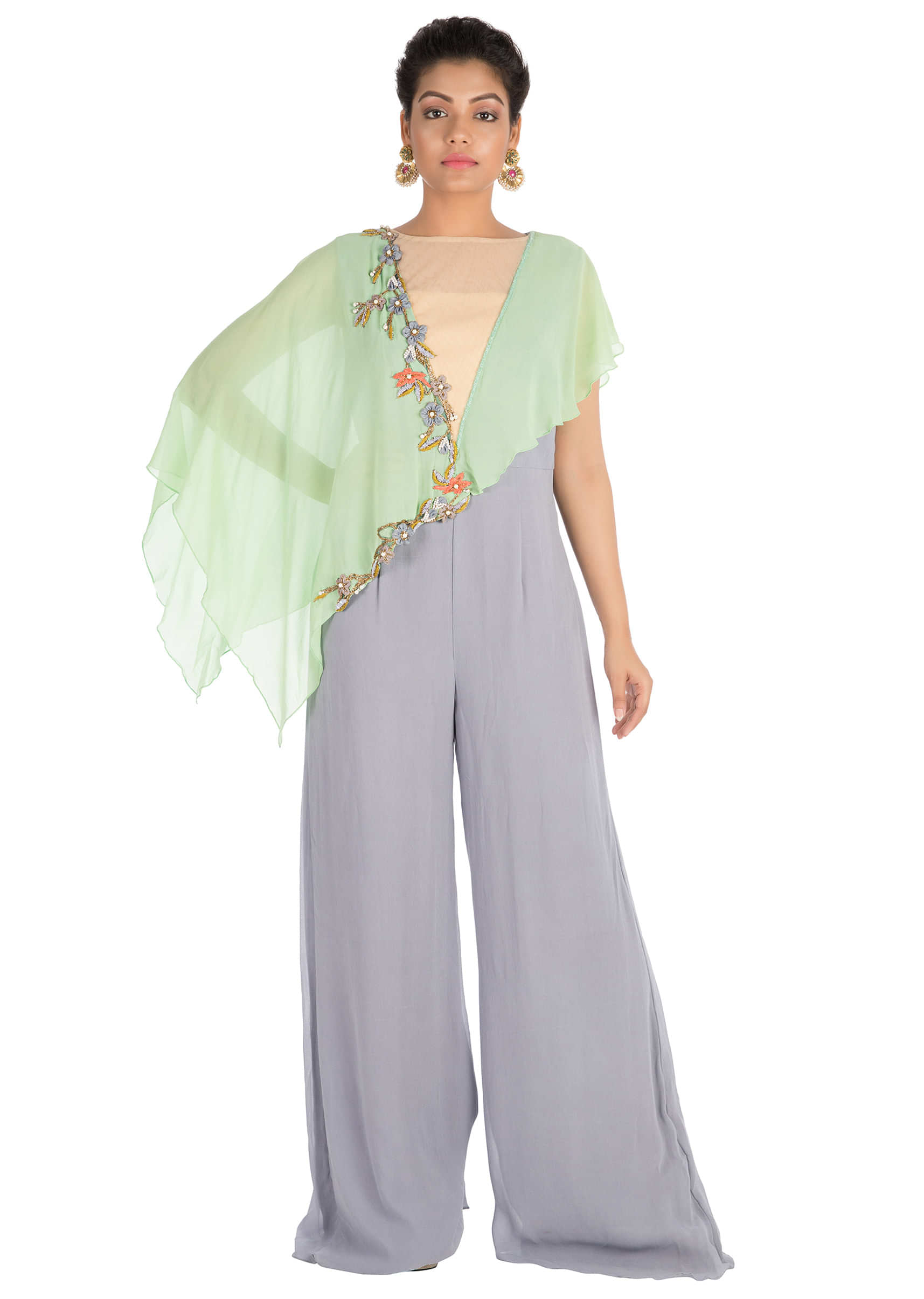Hand embroidered Green Grey jumpsuit