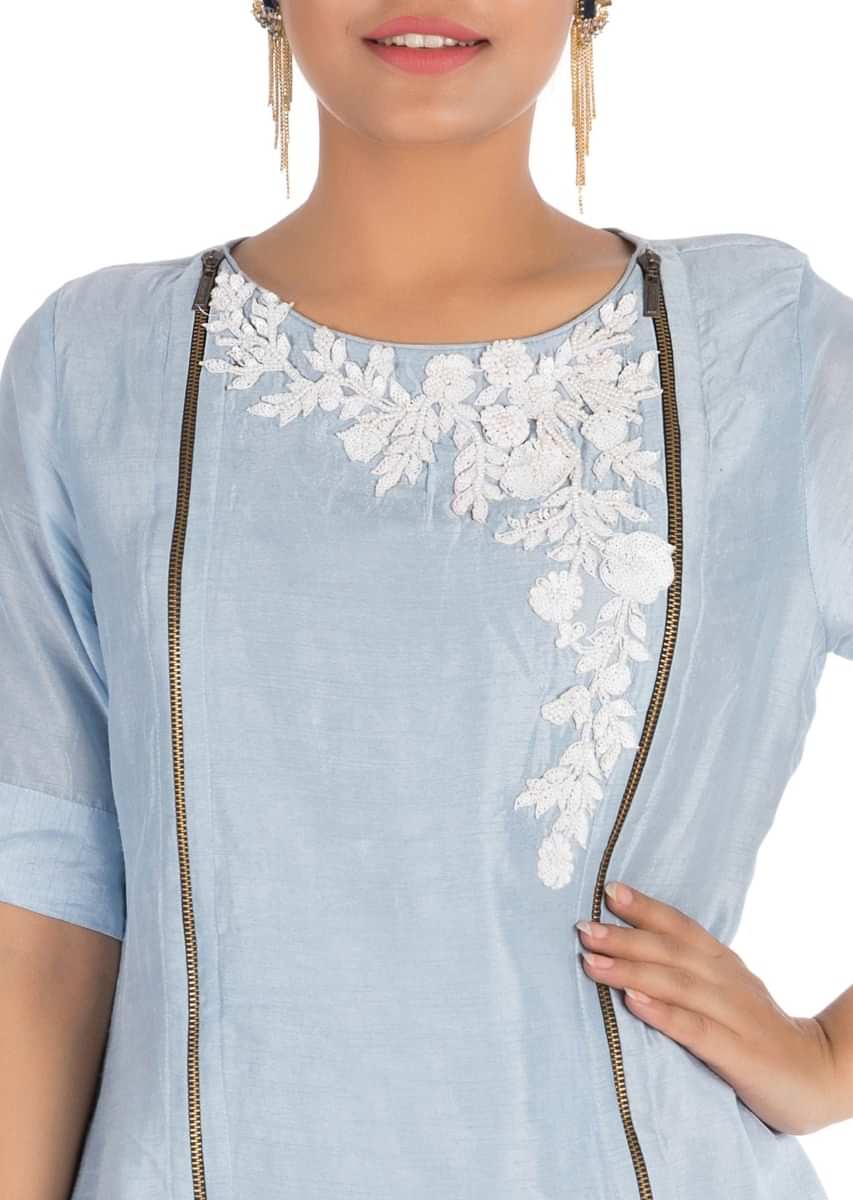 Hand embroidered Powder blue tunic with front slits
