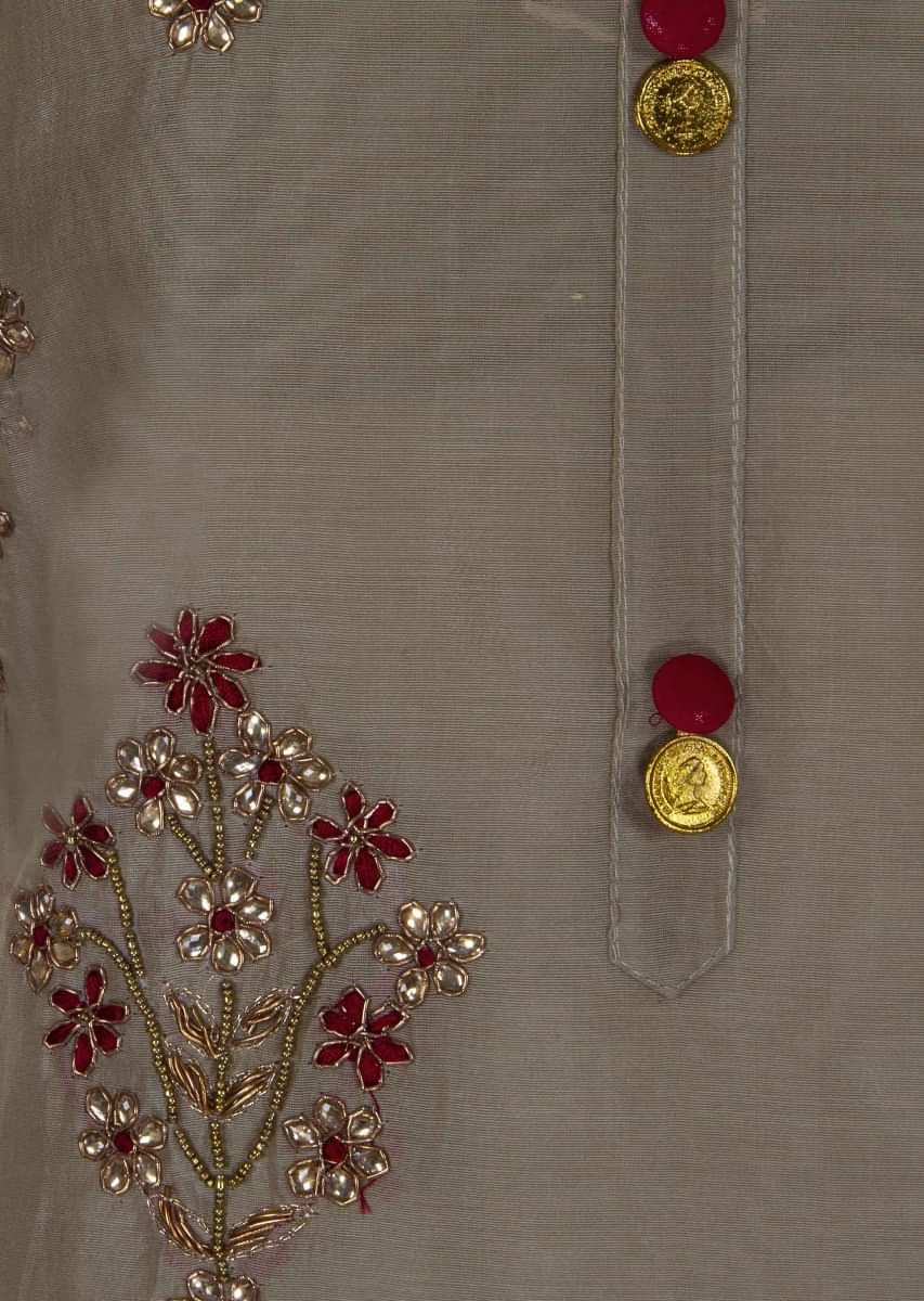 Hazelwood green cotton silk unstitched suit in embroidered butti 
