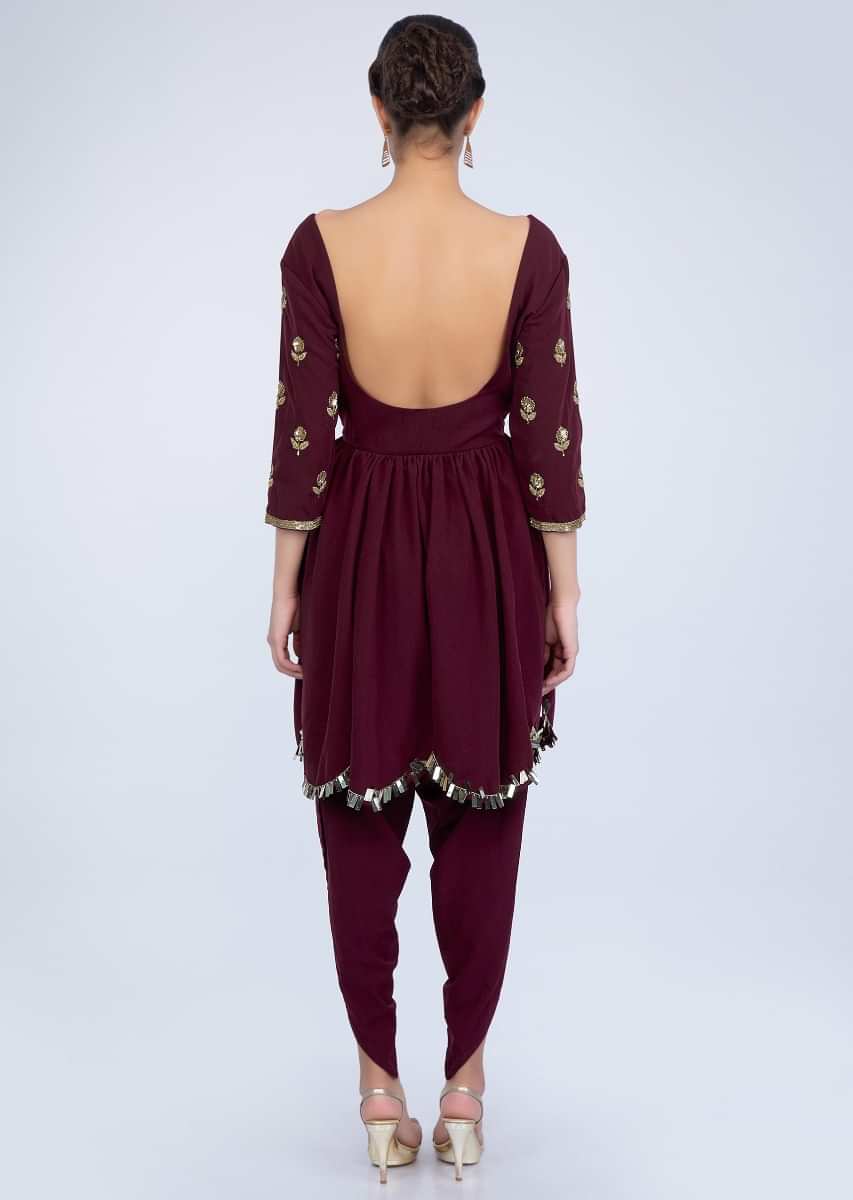 Wine Suit In Heavy Georgette With Matching Dhoti Pant Online - Kalki Fashion