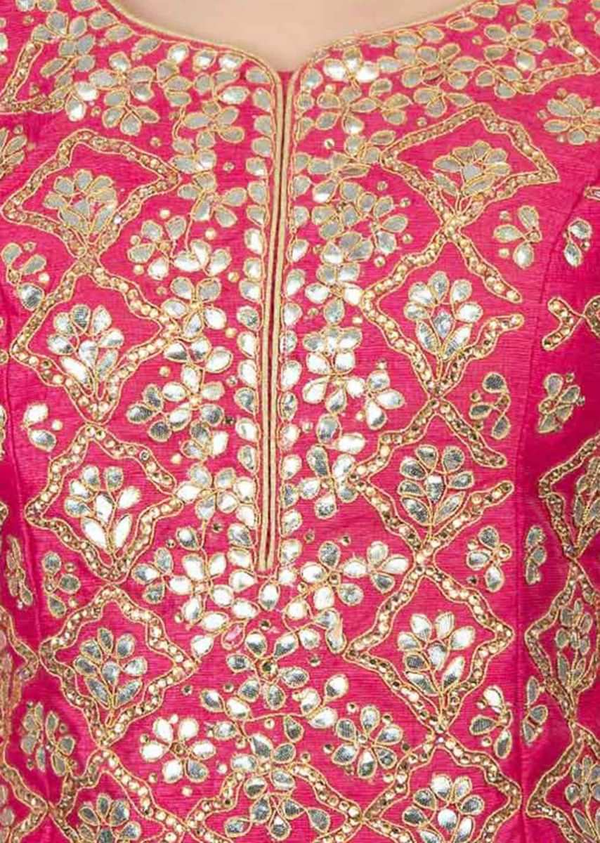 Hot Pink Suit With Gotta Embroidery And Dupatta With Contrasting Powder Pink Sharara Online - Kalki Fashion
