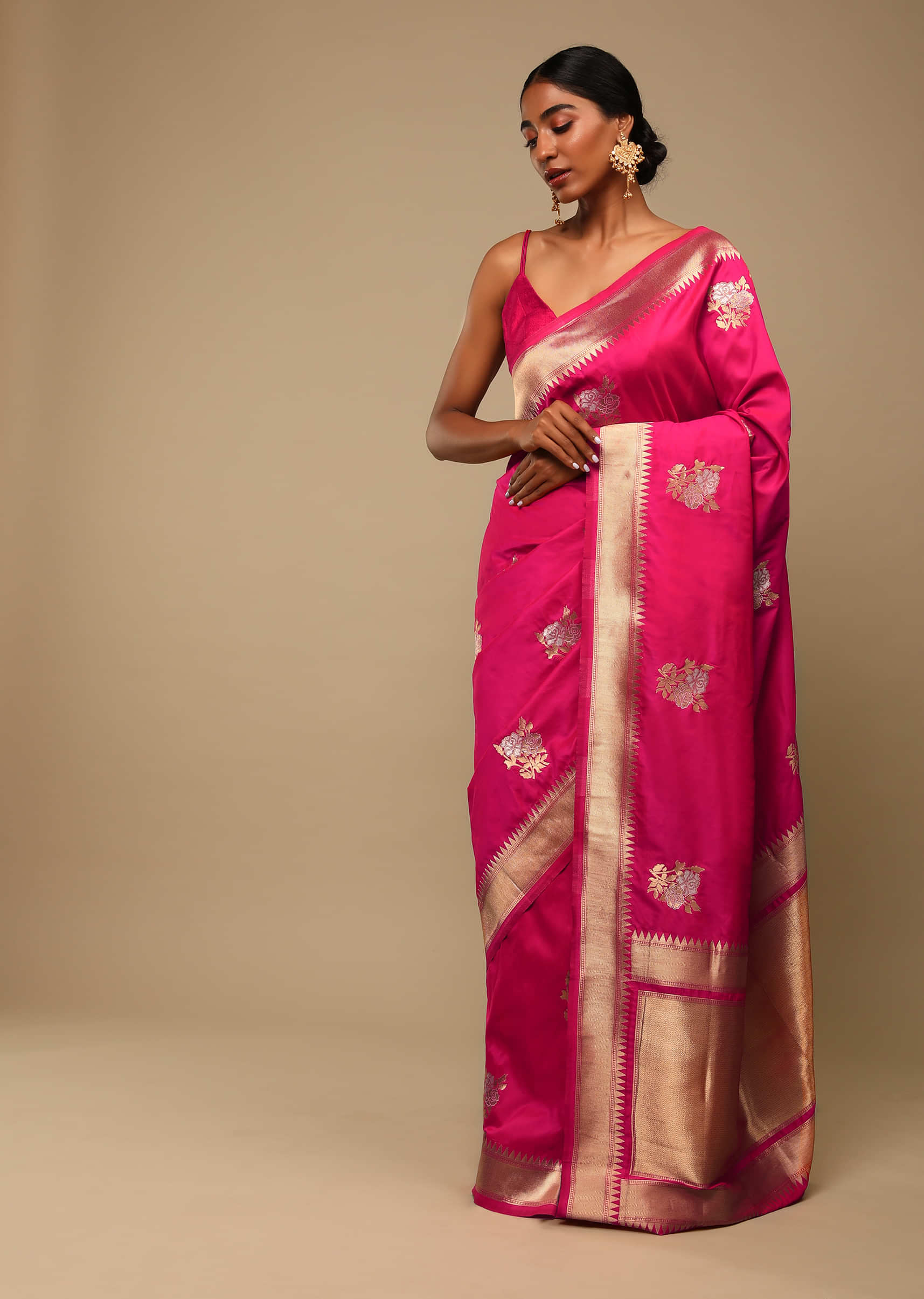 Dusty Pink Saree with white designer blouse - DRAPEMODA