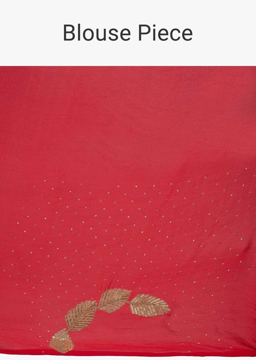 Hot Red Chiffon Saree In Cut Dana Embroidered Scallop Border Online - Kalki Fashion