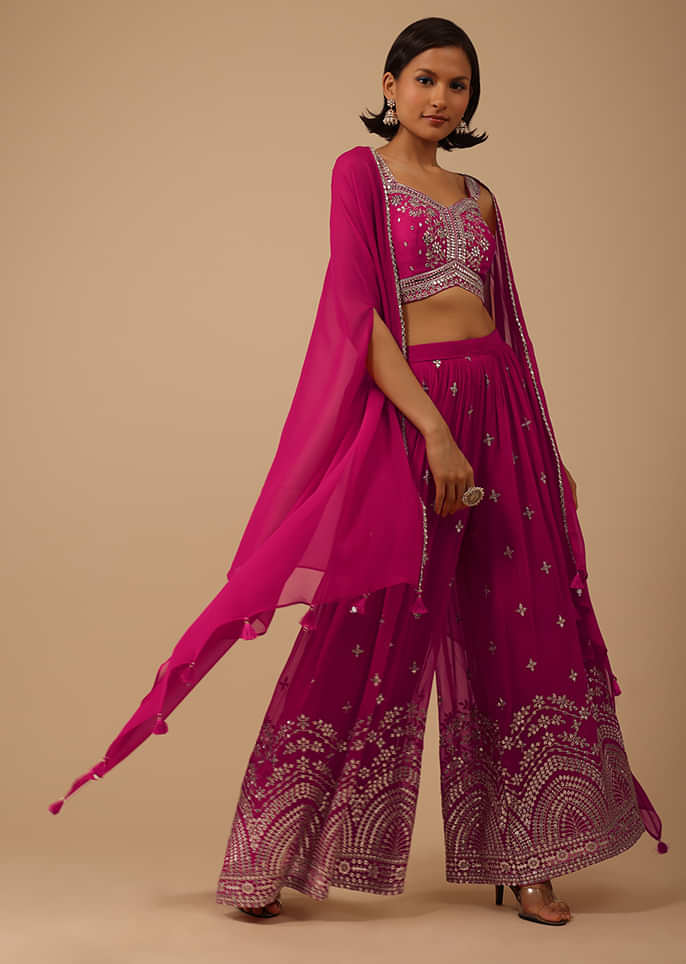 Pink Flared Style Palazzo Suit In Georgette 4918SL04