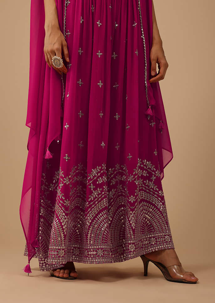 Buy Pink Georgette Palazzo Suit with Sequins Embroidery