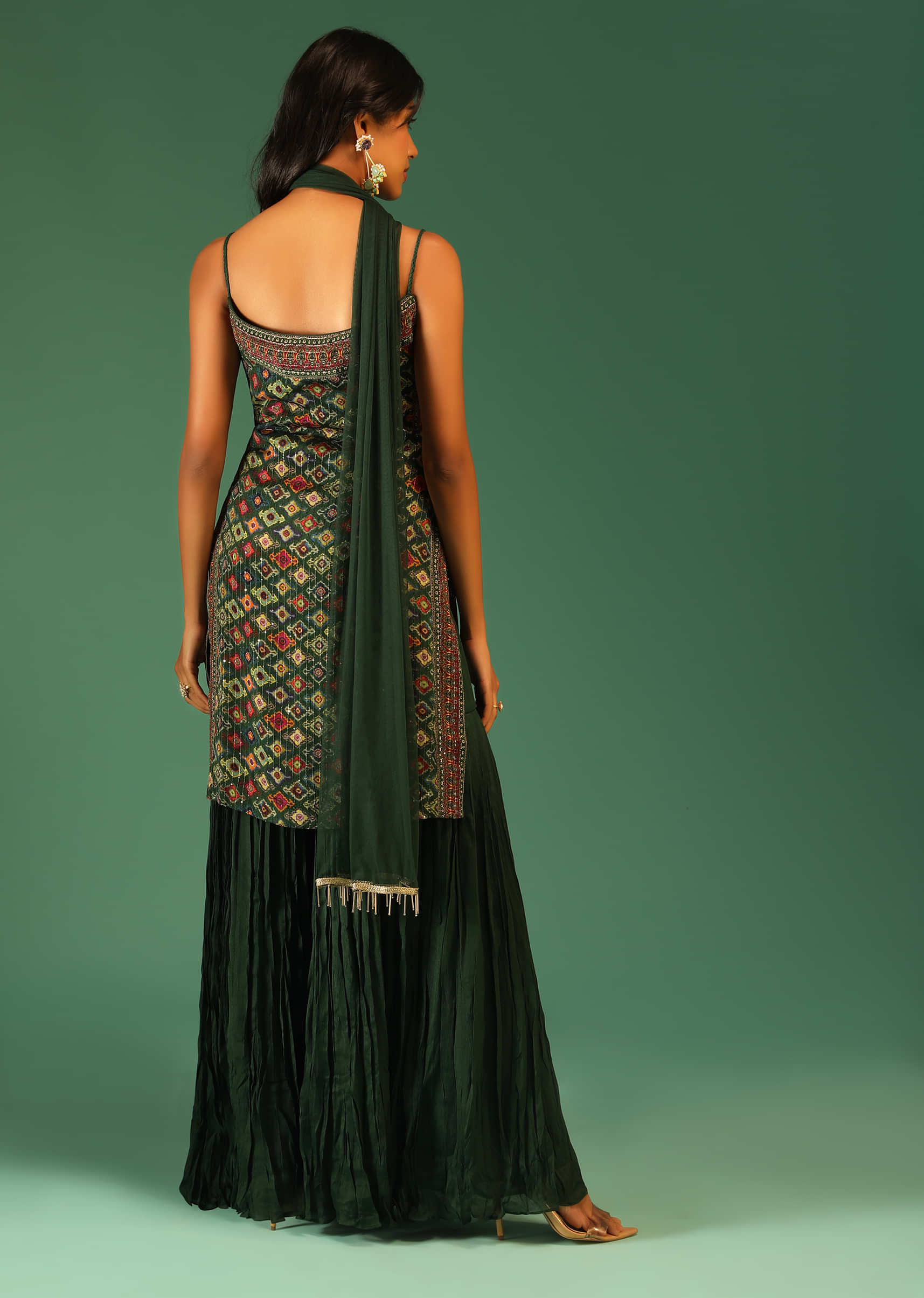 Buy Hunter Green Sharara Suit In Chiffon With Patola Print All Over And ...
