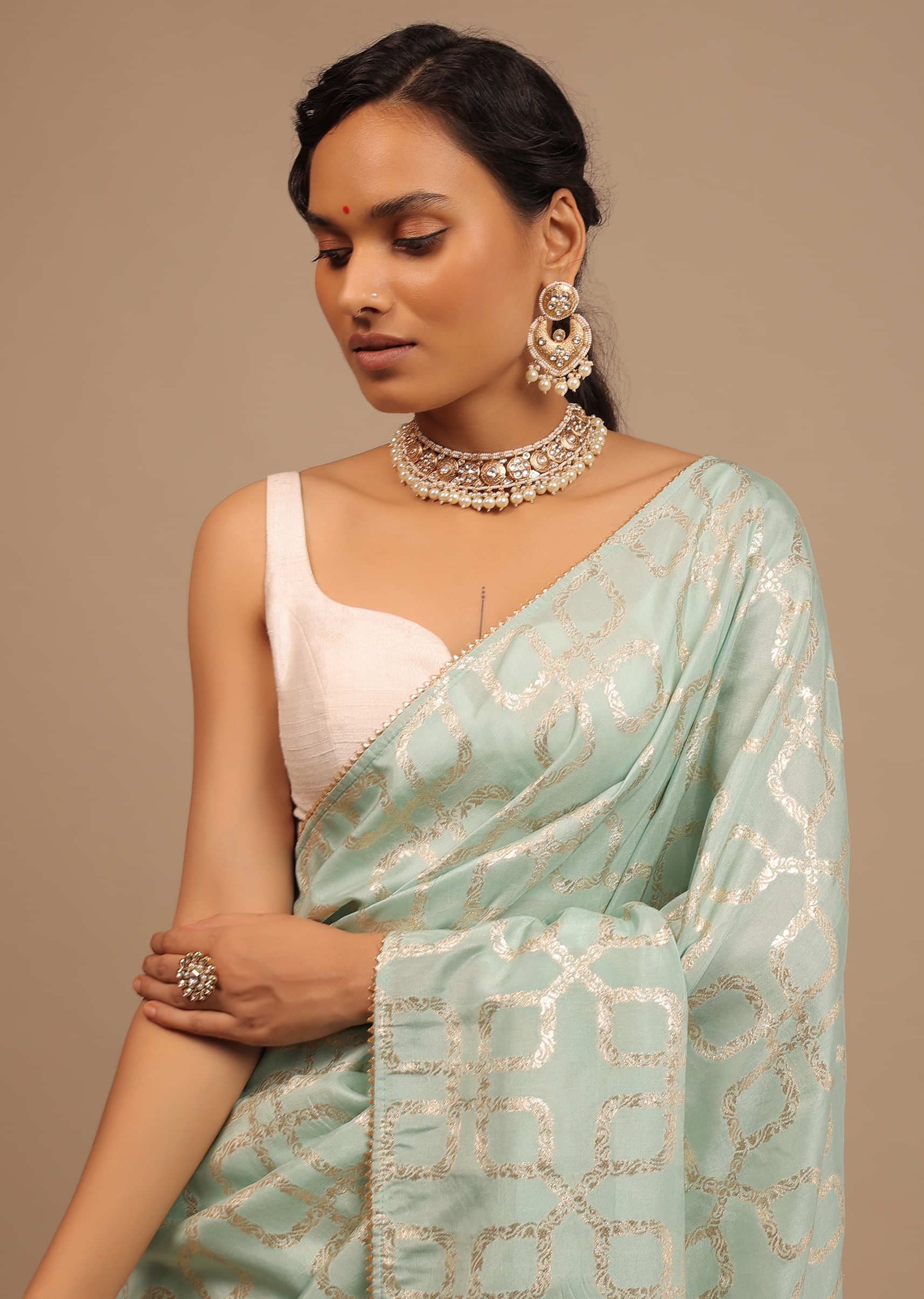 Buy Powder Blue Saree With Blouse And Petticoat by Designer PRIYAL