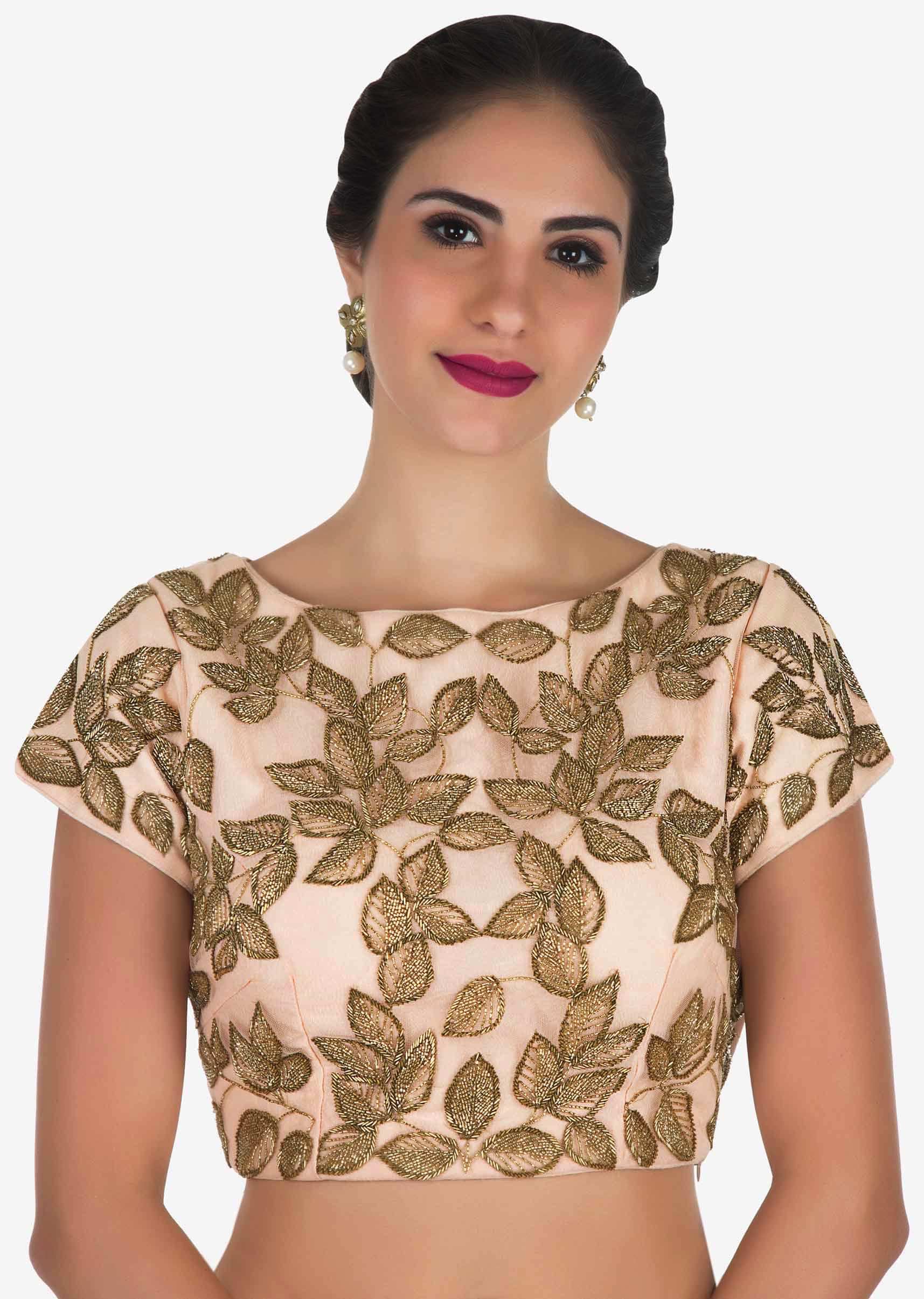 Ice Peach Saree In Saree In Satin Silk Embellished In Cut Dana Embroidery Work Online - Kalki Fashion