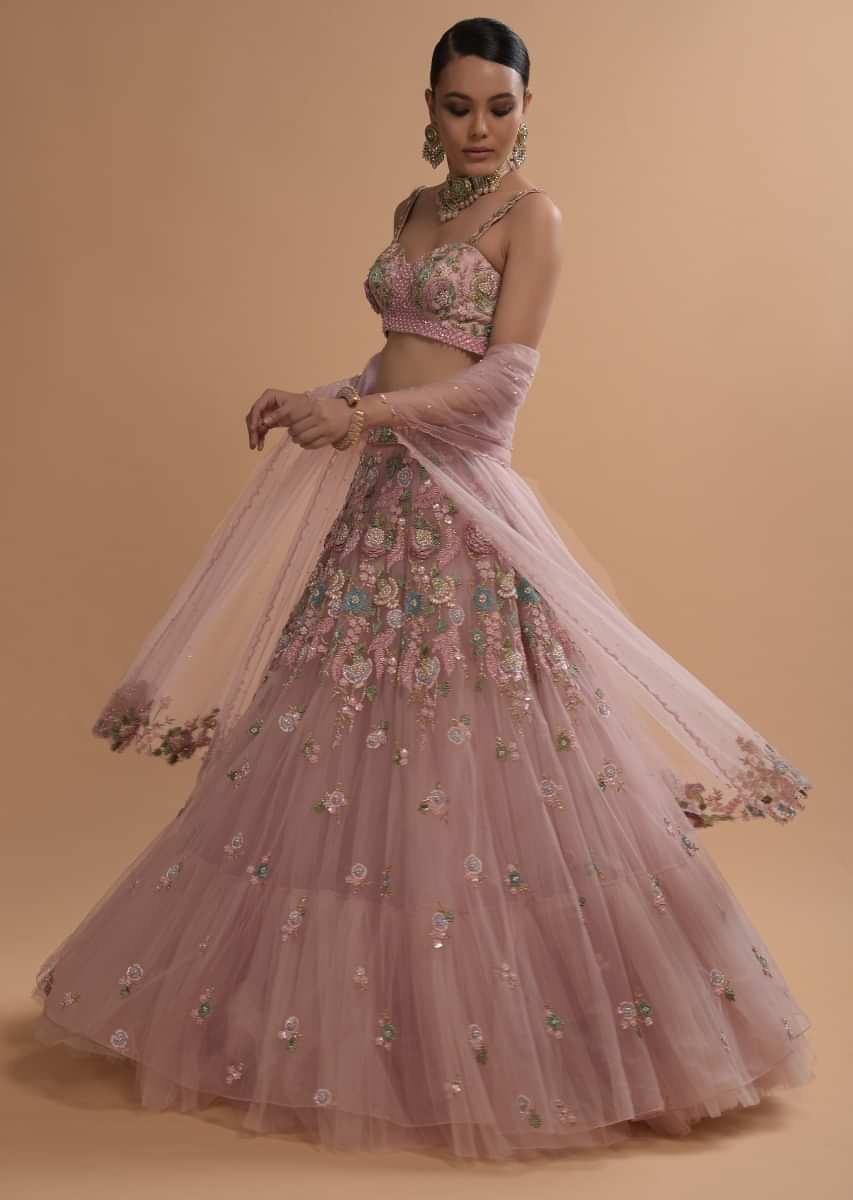Shop Grey Sequined Silk Ready-To-Wear Crop-Top Lehenga From Ethnic Plus