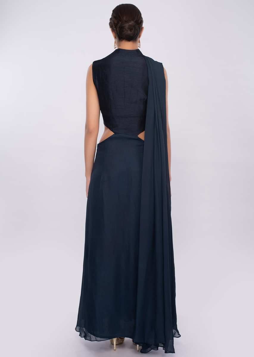Indigo Blue Gown With Side Cut Out And Flair At The Back Online - Kalki Fashion