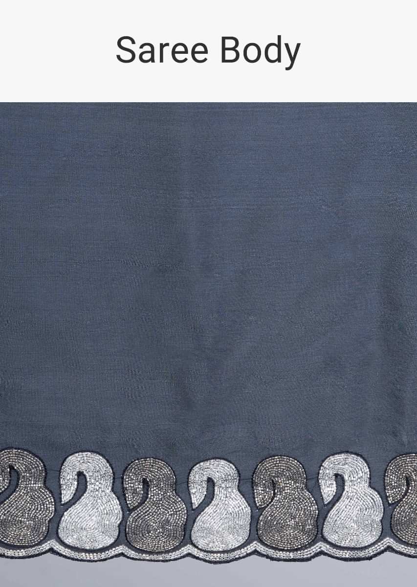 Indigo Blue Silk Saree With Cut Dana And Poth Embroidered Border Online - Kalki Fashion