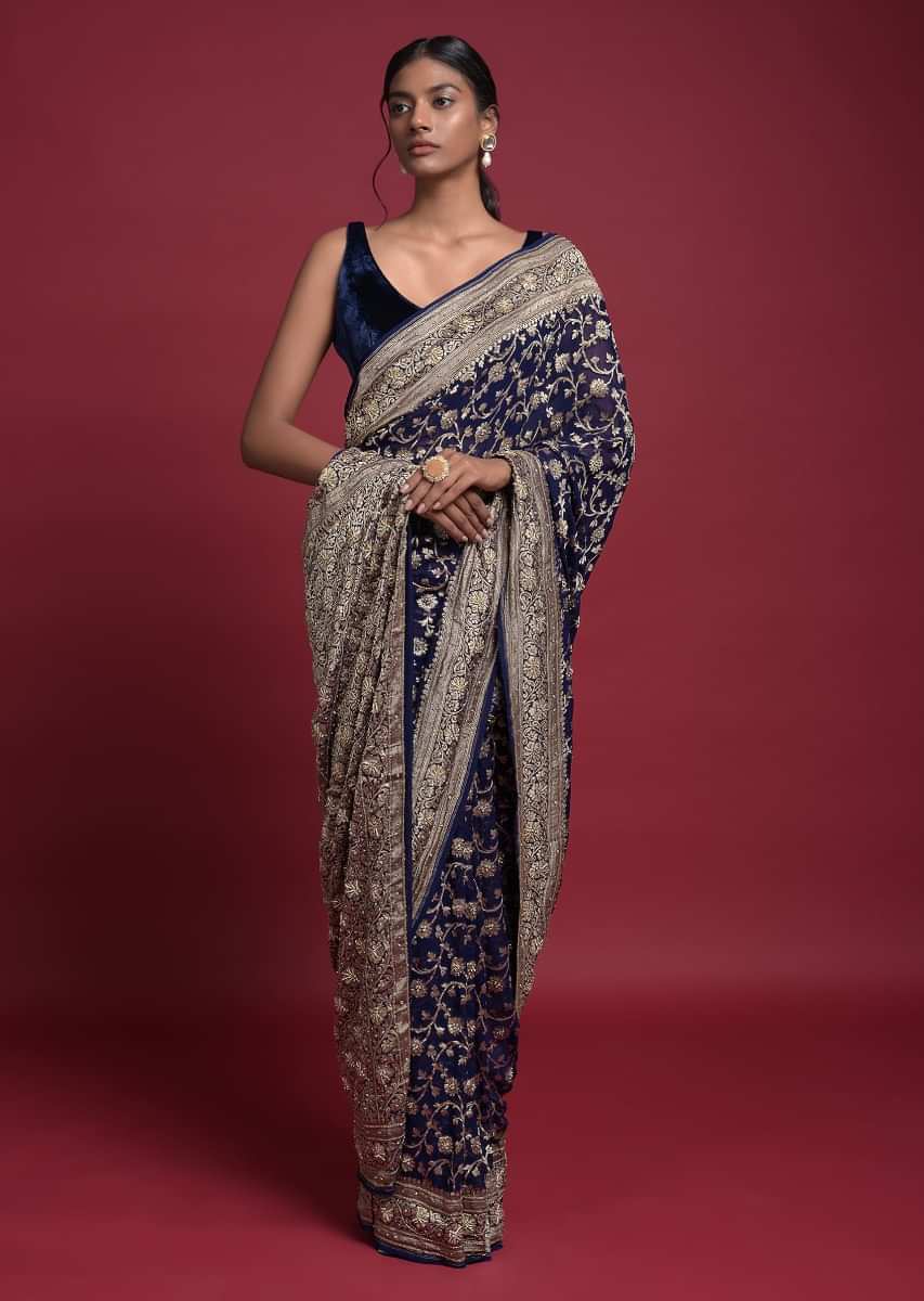 Buy online Indigo Printed Saree With Blouse from ethnic wear for Women by  Kishori for ₹1779 at 48% off | 2024 Limeroad.com