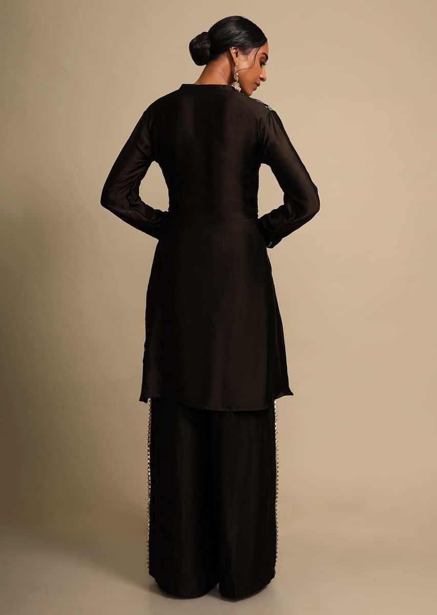 Ink Black Palazzo Suit With Real Bandhani Kurta  
