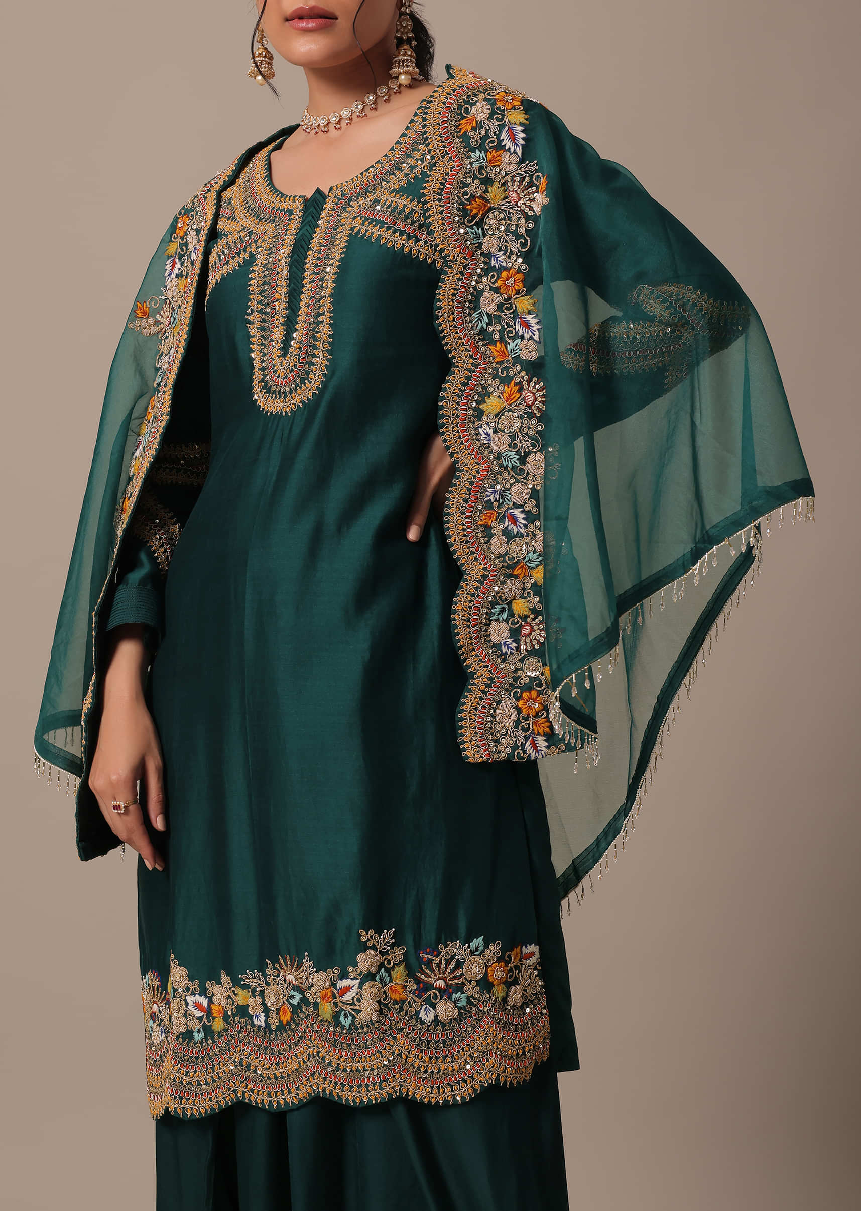 Buy Green Silk Organza Fusion Skirt Set KALKI Fashion India
